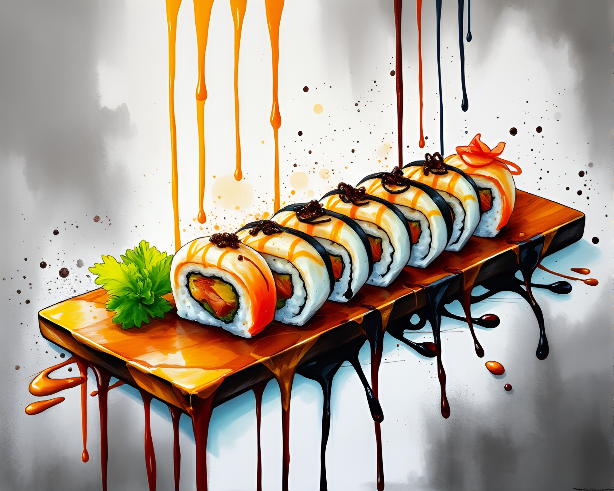 Sushi Platter in Morning Graffiti Light – free AI stock image