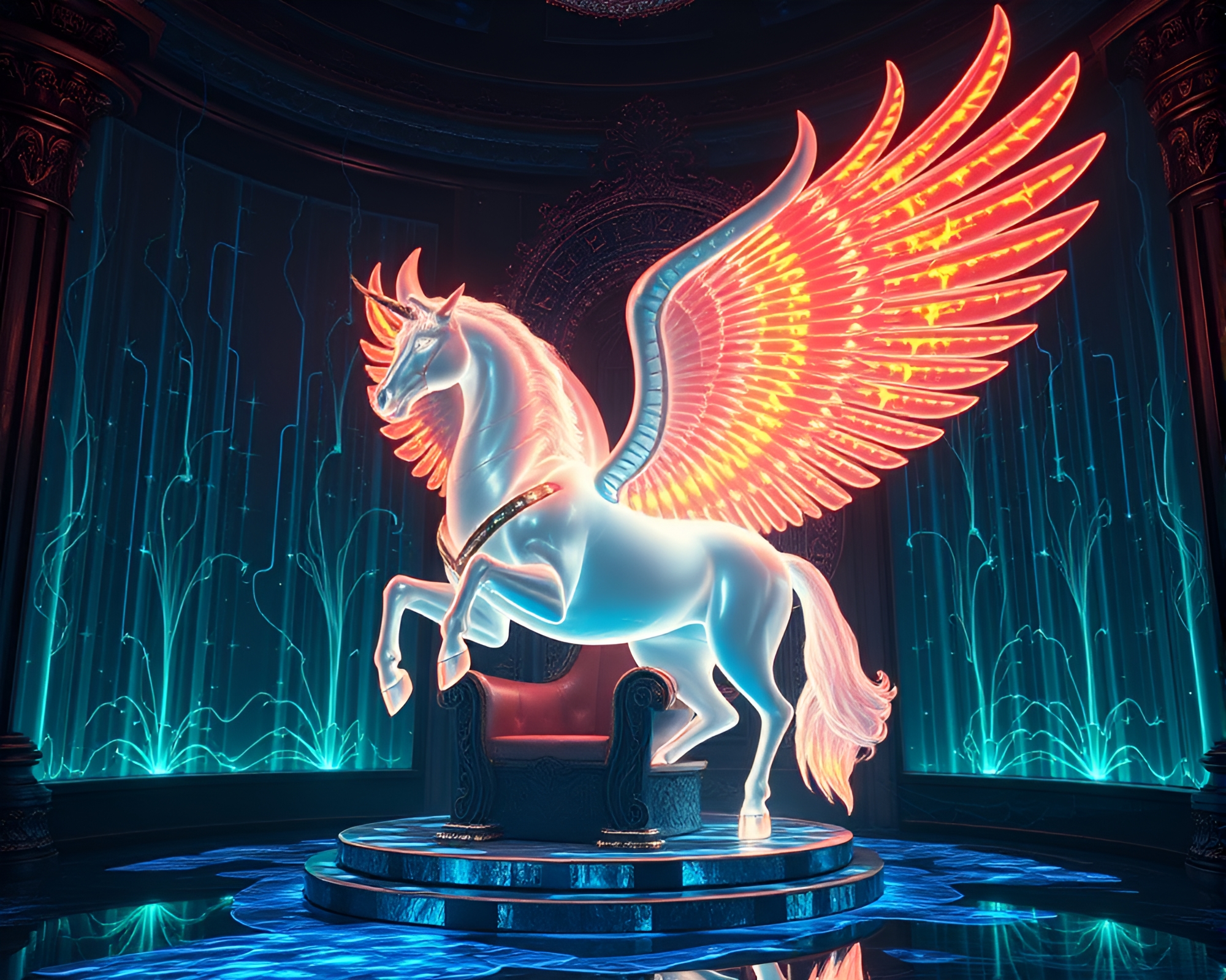 Glowing Throne Room of Pegasus with Fiber Optic Decor – free AI stock image