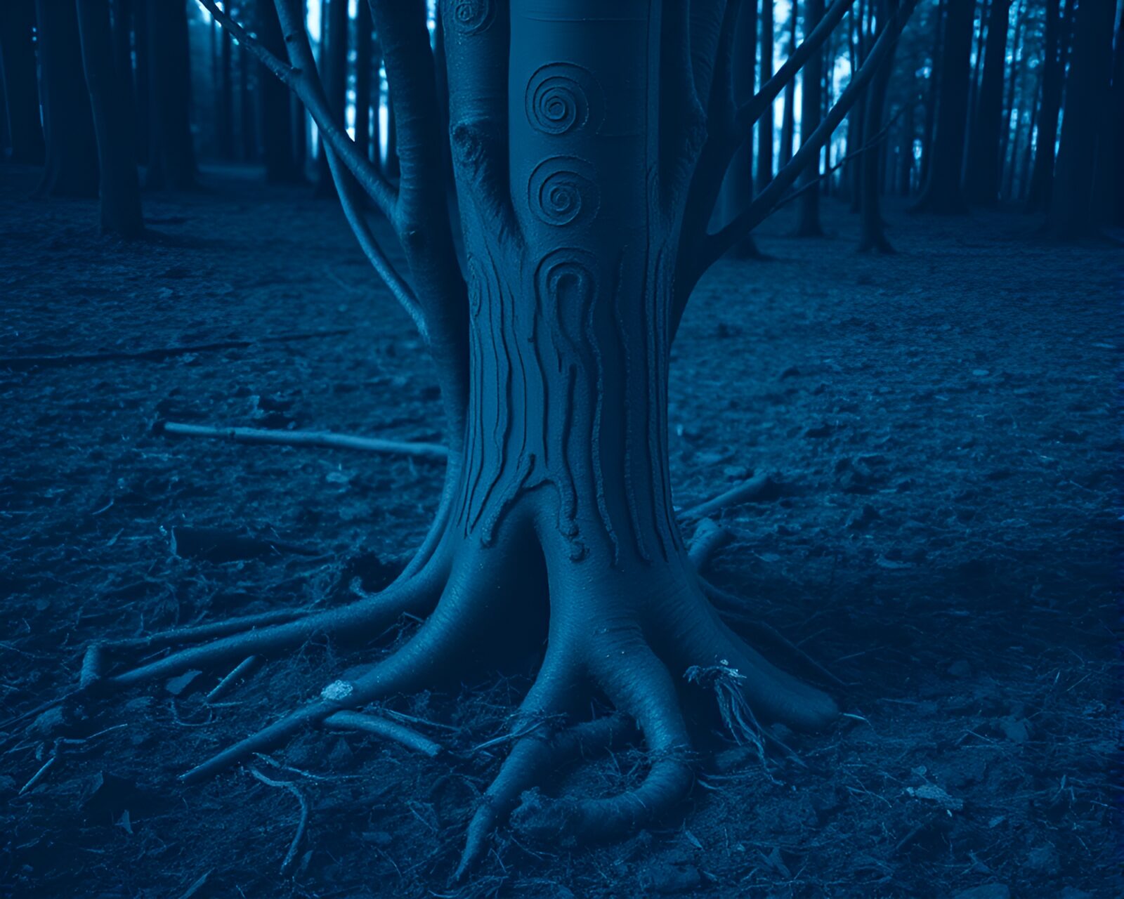 Monochrome blue tree ring pattern with gravity boots illustration