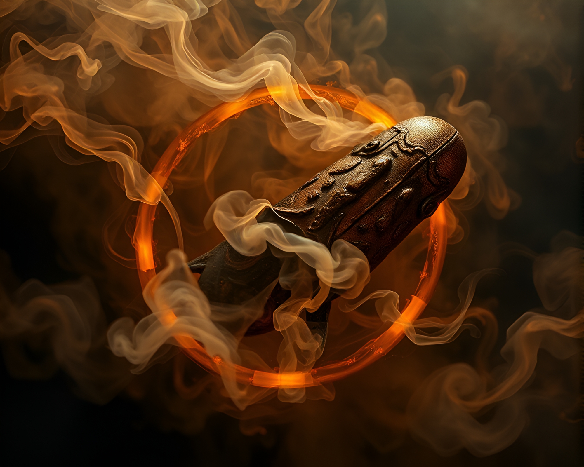 Leviathan Rising: Bronze Smoke Ring Contours – free AI stock image
