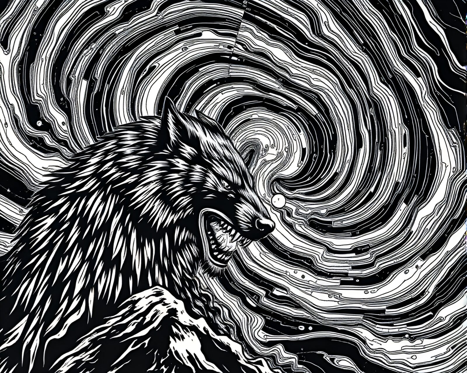 Fiery werewolf howling under the starry Milky Way night