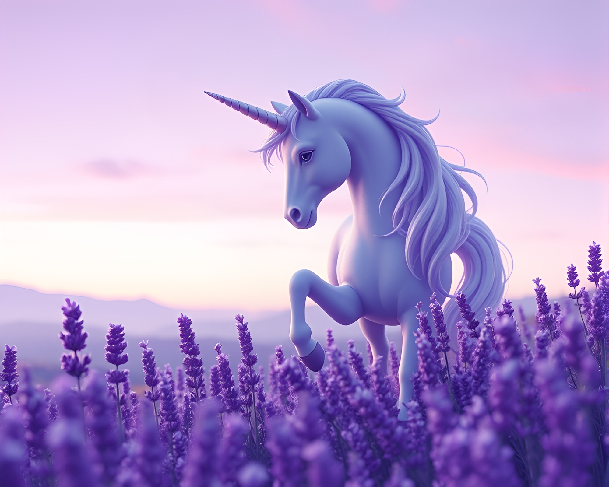 Mystical Unicorn in Lavender Twilight Skeuomorphic Realm – free AI stock image