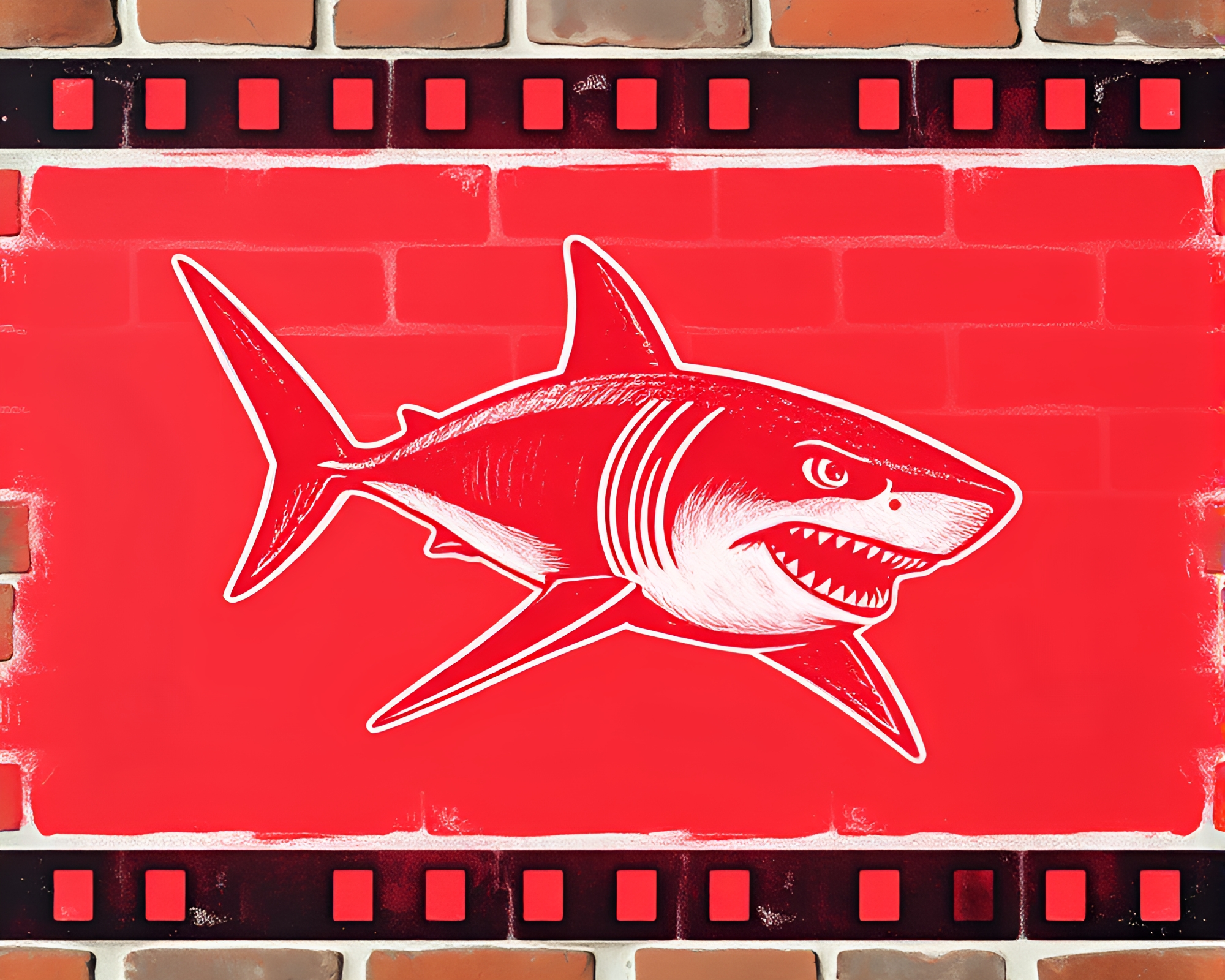 Shark Chalk Scrawls in Brick Red Film Strip Border – free AI stock image