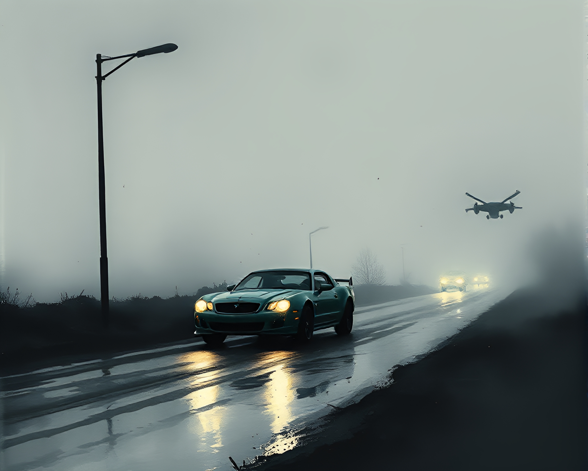 Abstract Hover Car in Ink Wash Drips – free AI stock image