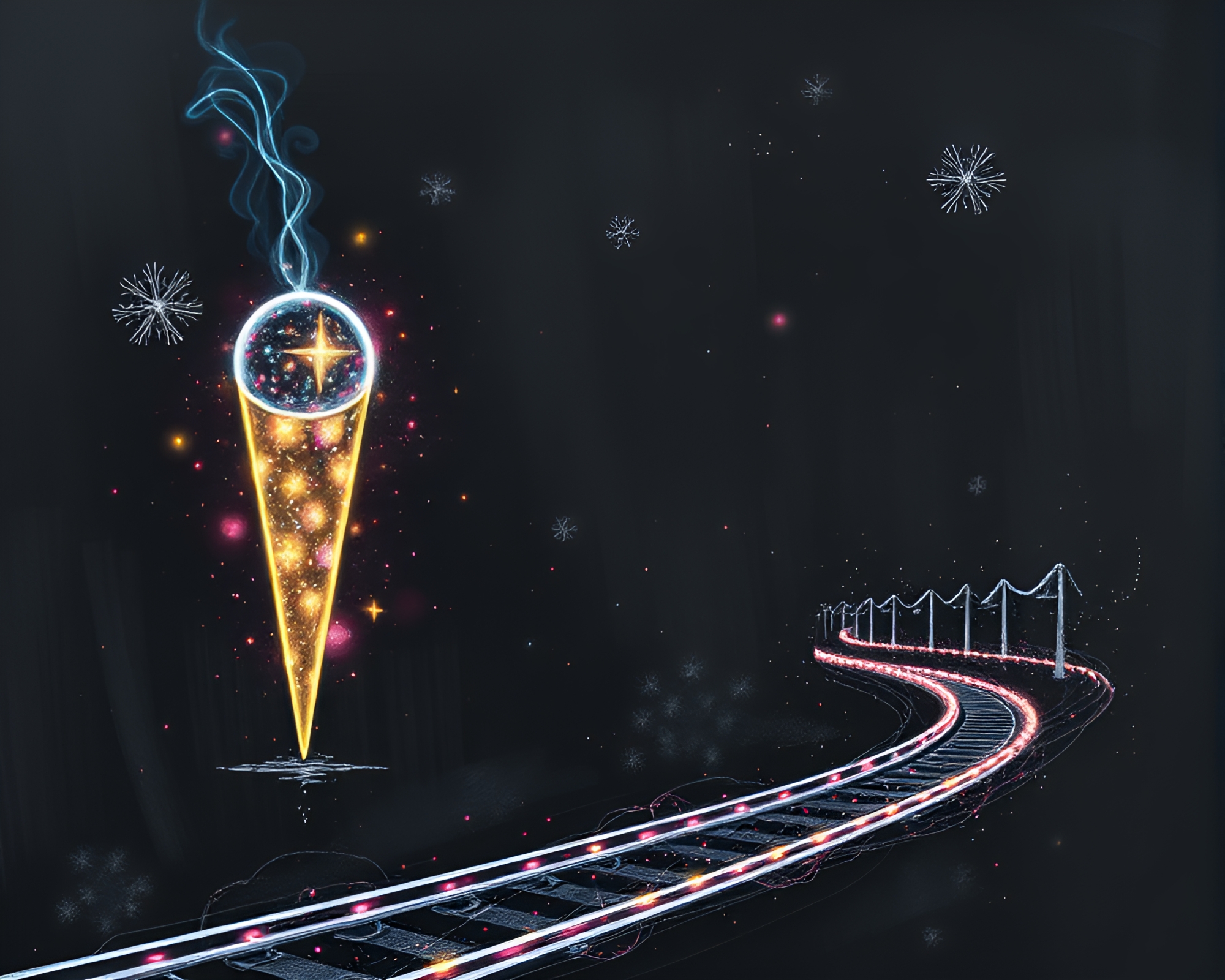 Train Light Trails in Gelato Charcoal Dream – free AI stock image
