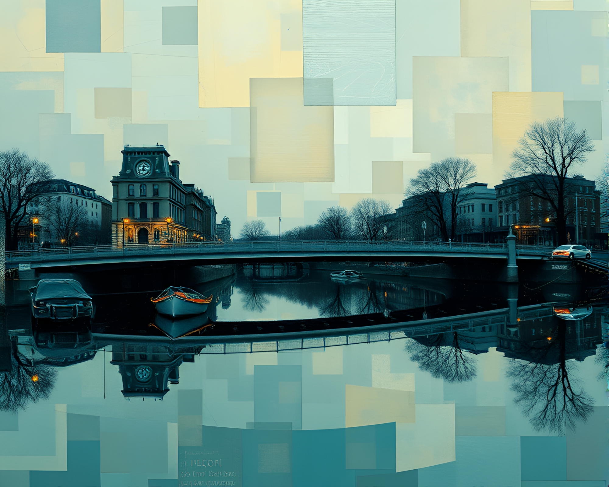 Surreal Glass Bridge in Misty Dadaist Collage – free AI stock image