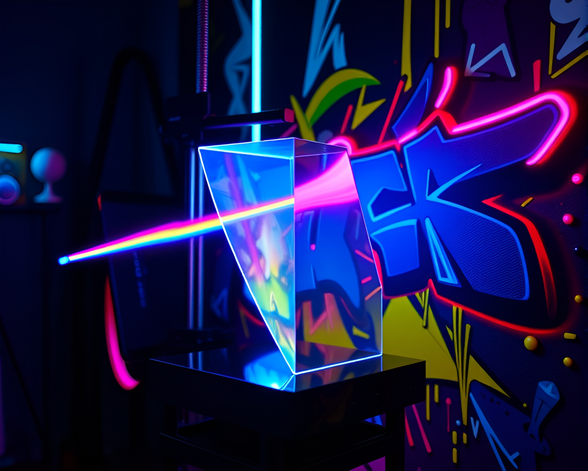 Neon 3D Bio-Printer Prism Refraction Pop Art – free AI stock image