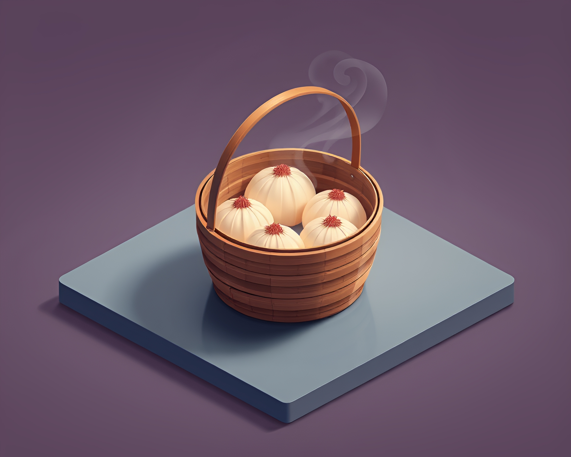 Isometric Dim Sum Basket in Low Saturation Wide Shot – free AI stock image