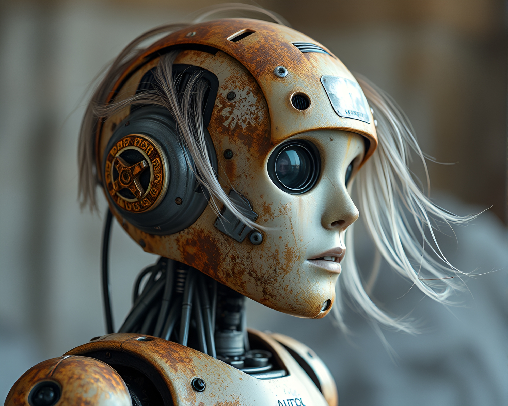 Rust Patina Robot in Dreamy Hair Simulation – free AI stock image