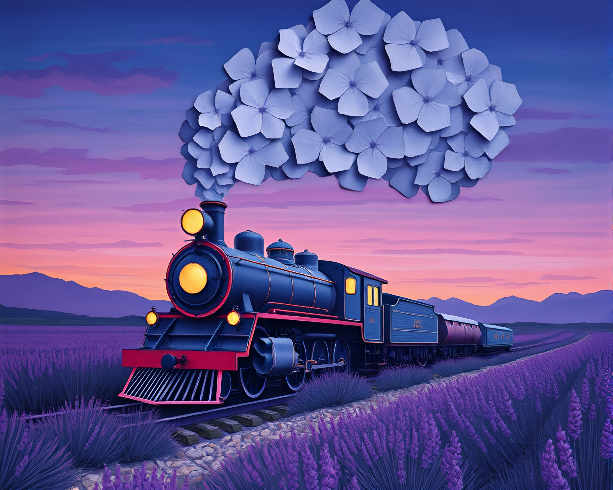 Twilight Steam Locomotive Through Paper Tears Impasto Art – free AI stock image