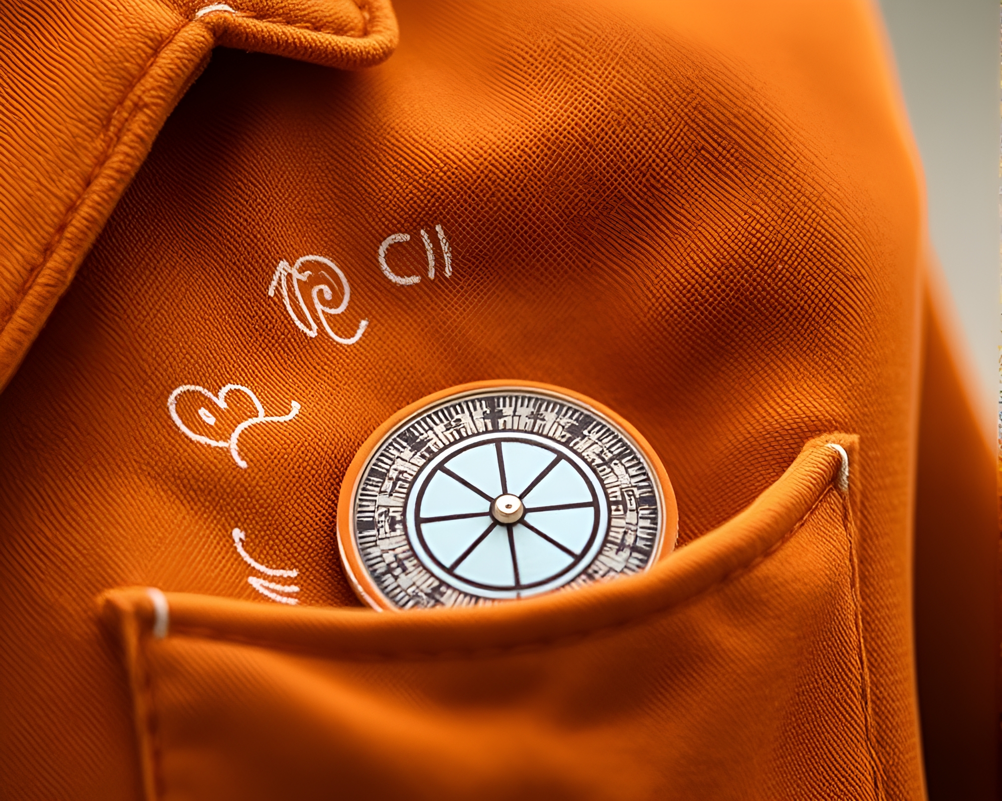 Fantasy Pocket Sundial in Burnt Orange Chalk Scrawls – free AI stock image