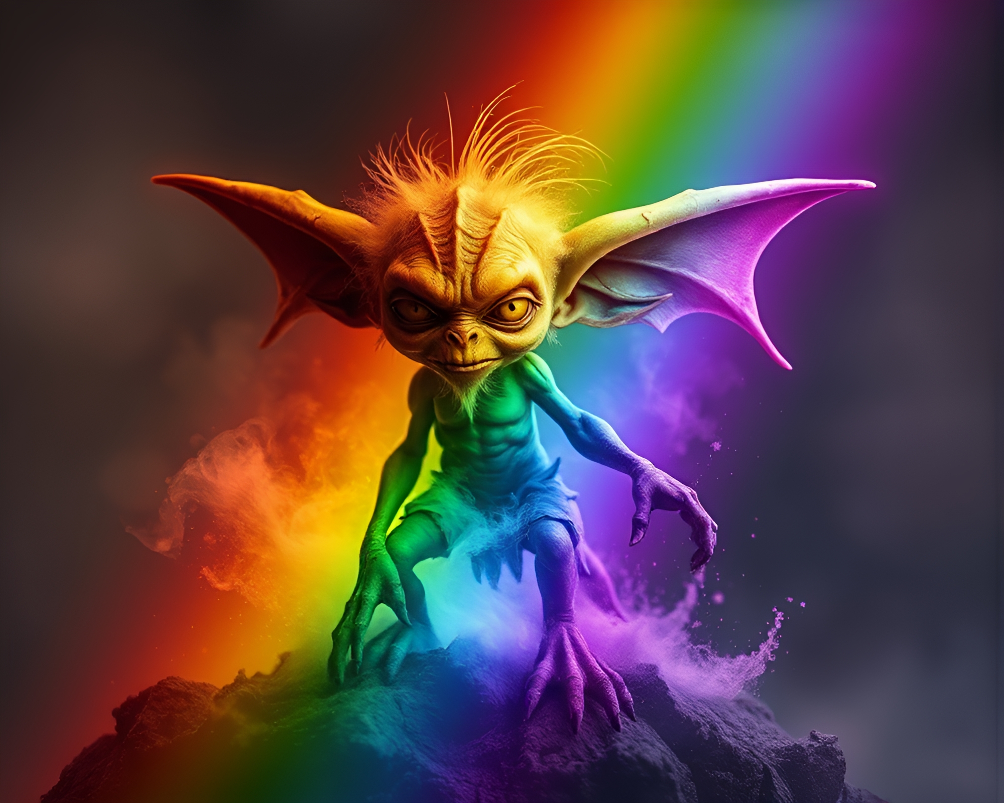Goblin King in Rainbow Bio-Organic Dust Storm – free AI stock image