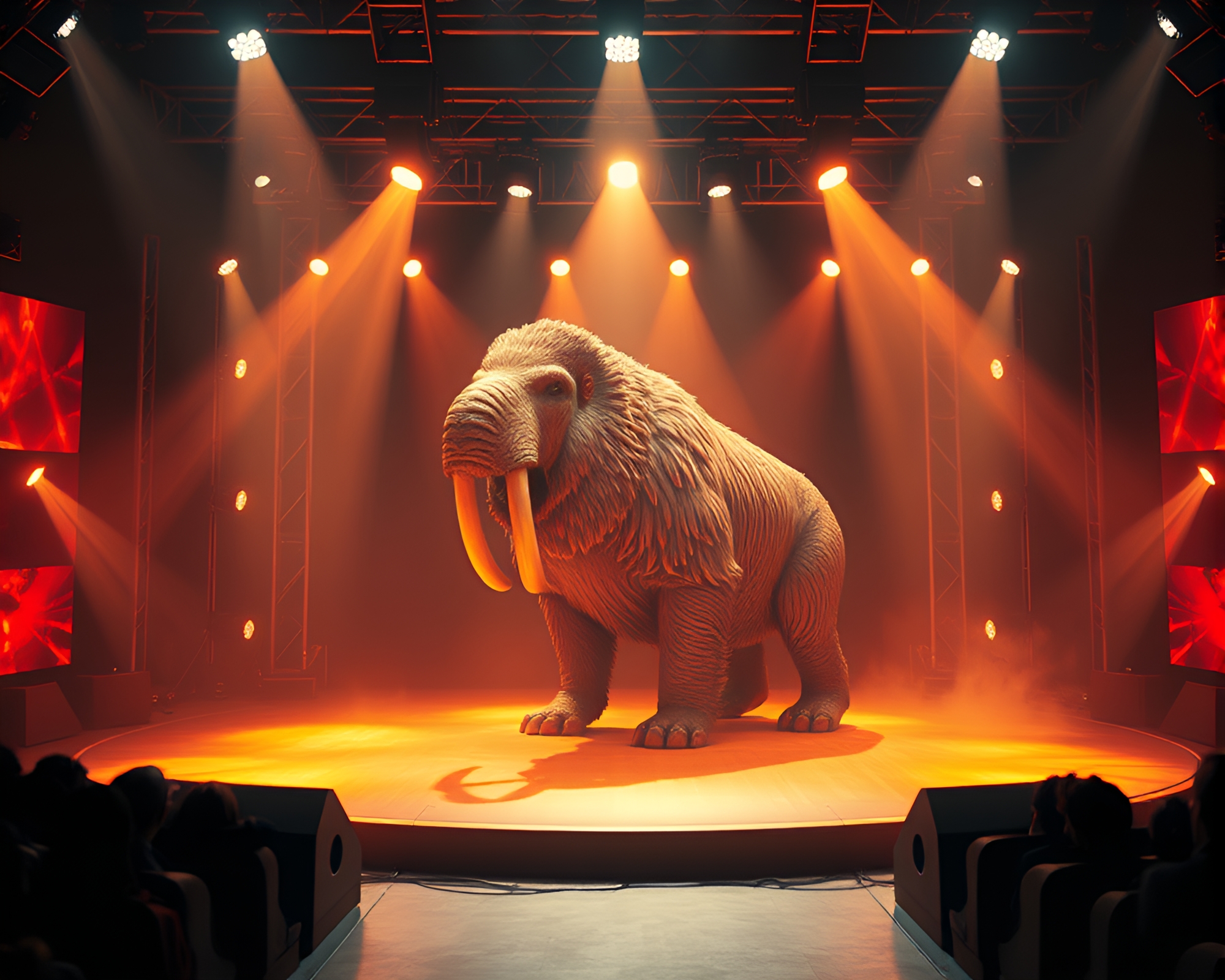 Majestic 3D Walrus Under Concert Stage Lights – free AI stock image