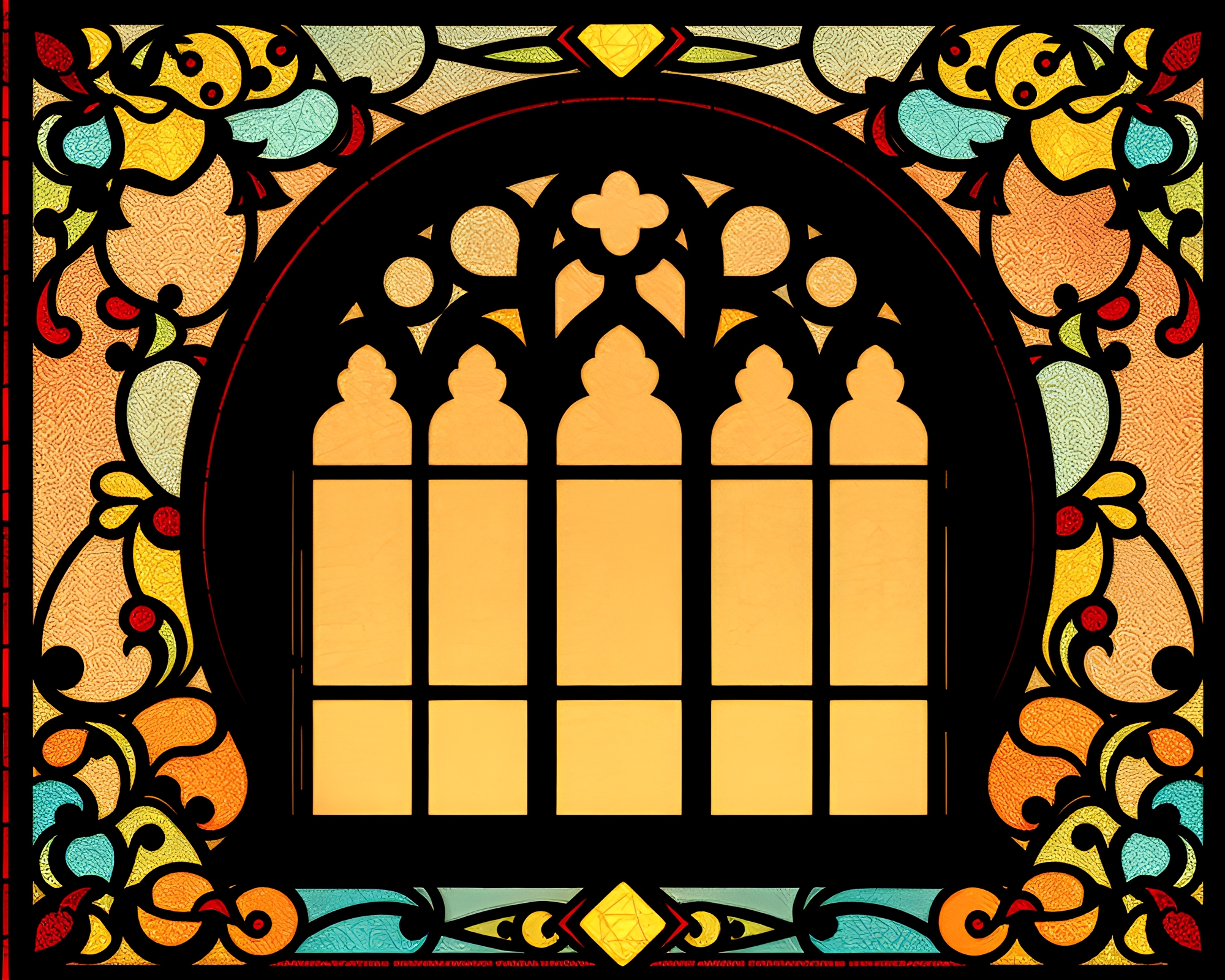 Manga Style Stained-Glass Vignette Border Illustration – free AI stock image