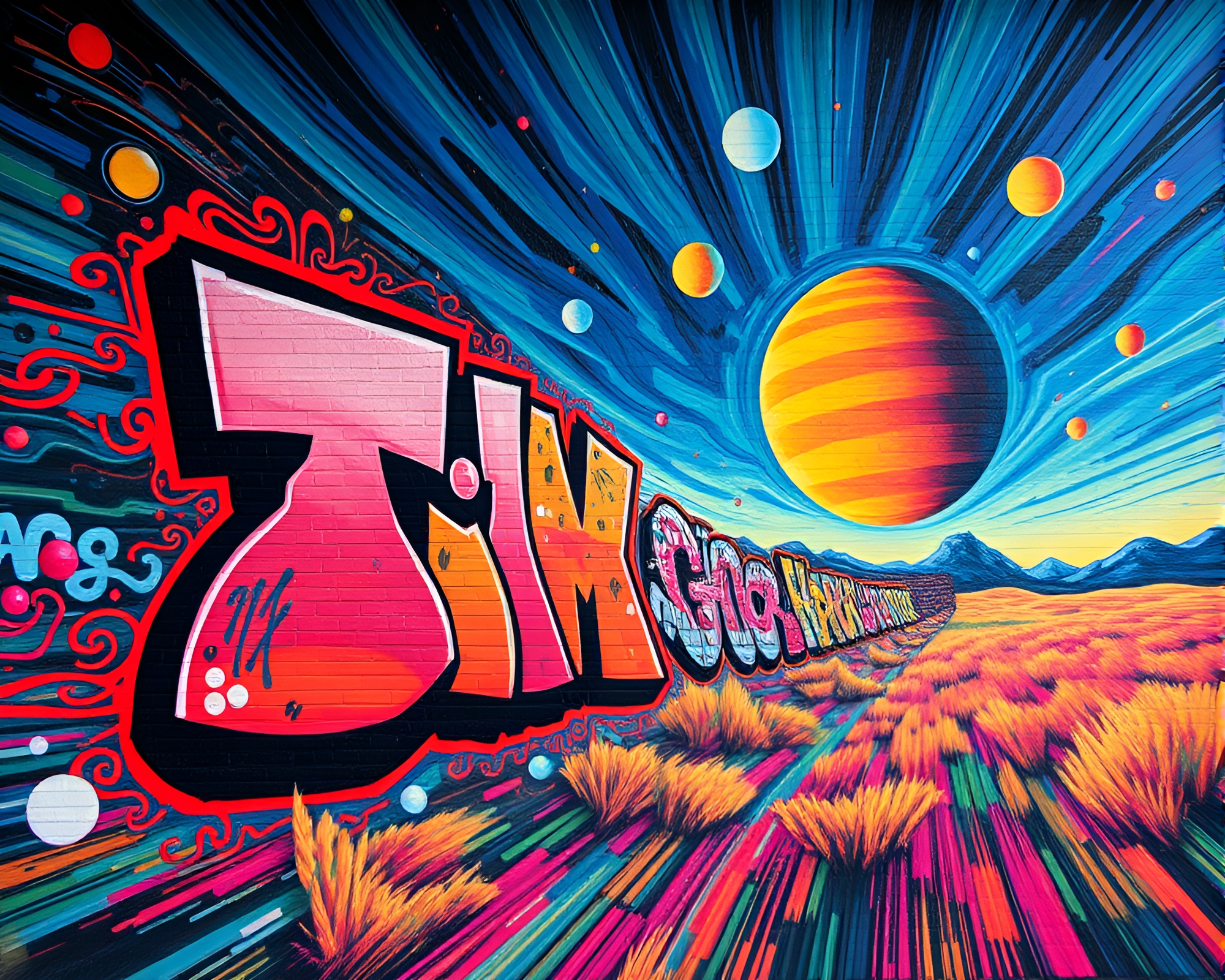 Surreal Pointillism Time Dilation Mural – free AI stock image