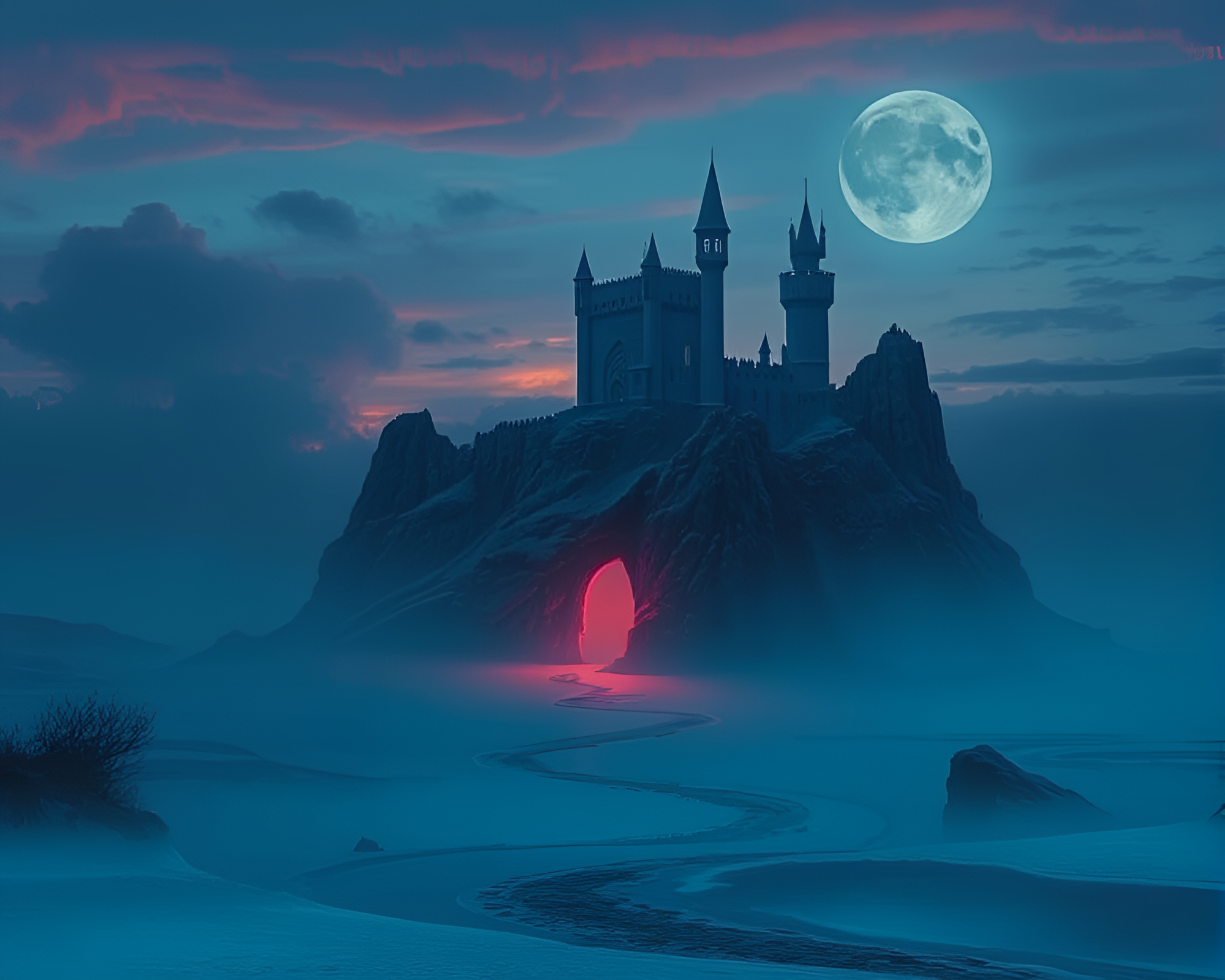 Abandoned Desert Castle in Polar Twilight Surrealism – free AI stock image