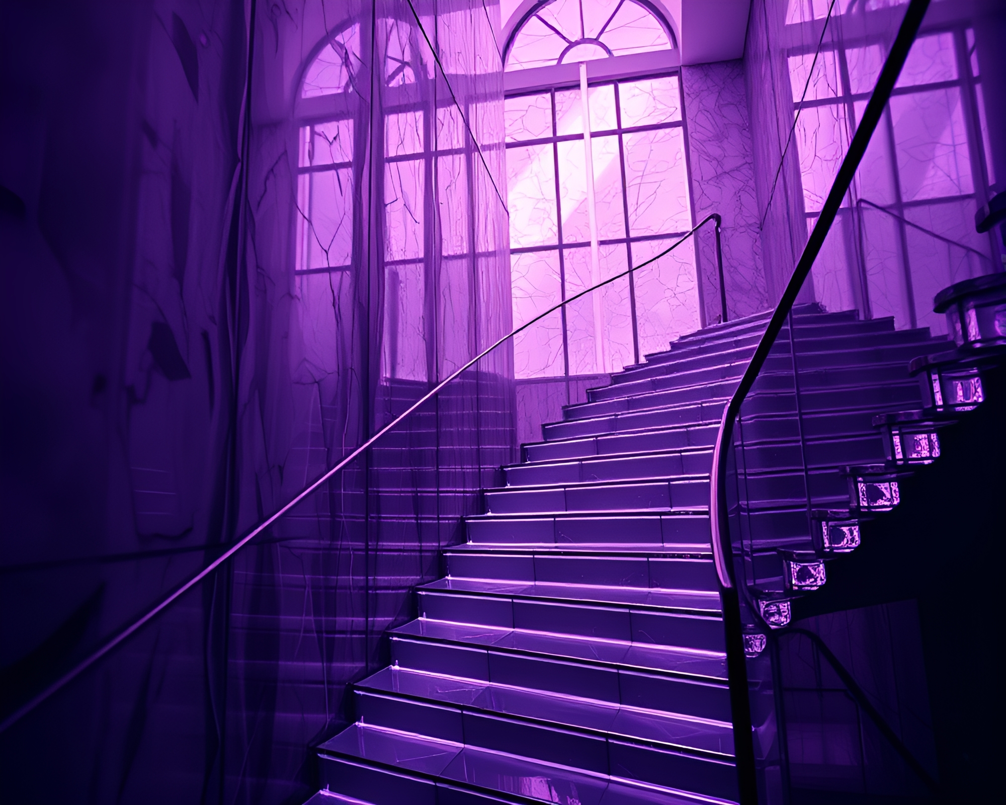 Ethereal Glass Escher Staircase in Amethyst Hue – free AI stock image
