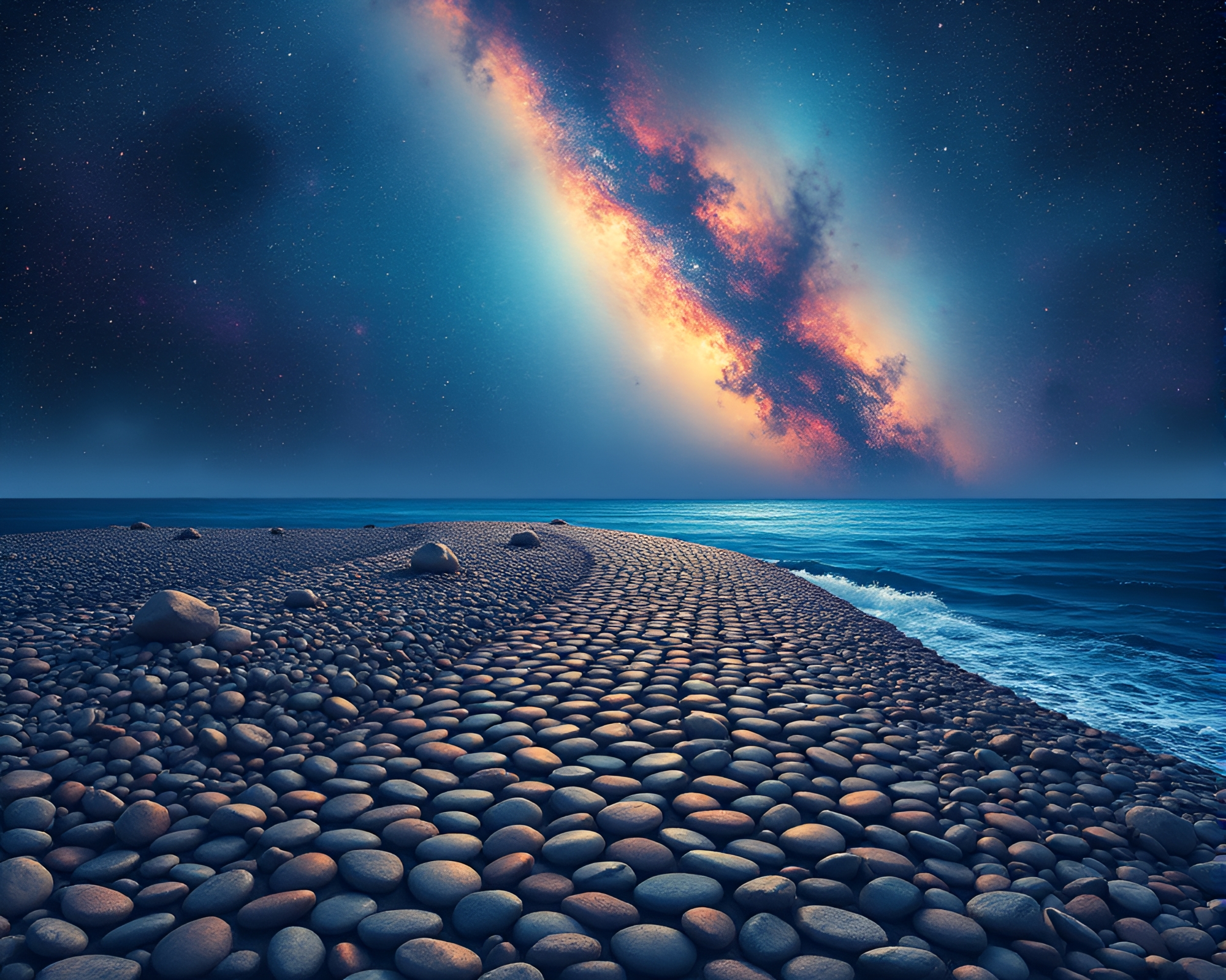 Nebula Beach Path in Ethereal Editorial Style – free AI stock image