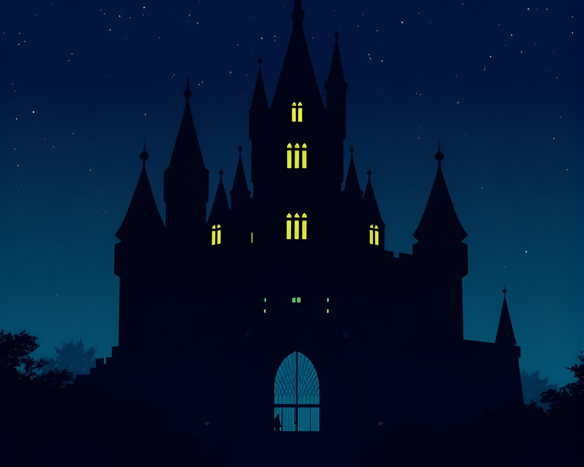 Manga Castle Silhouette in CRT Flicker – free AI stock image