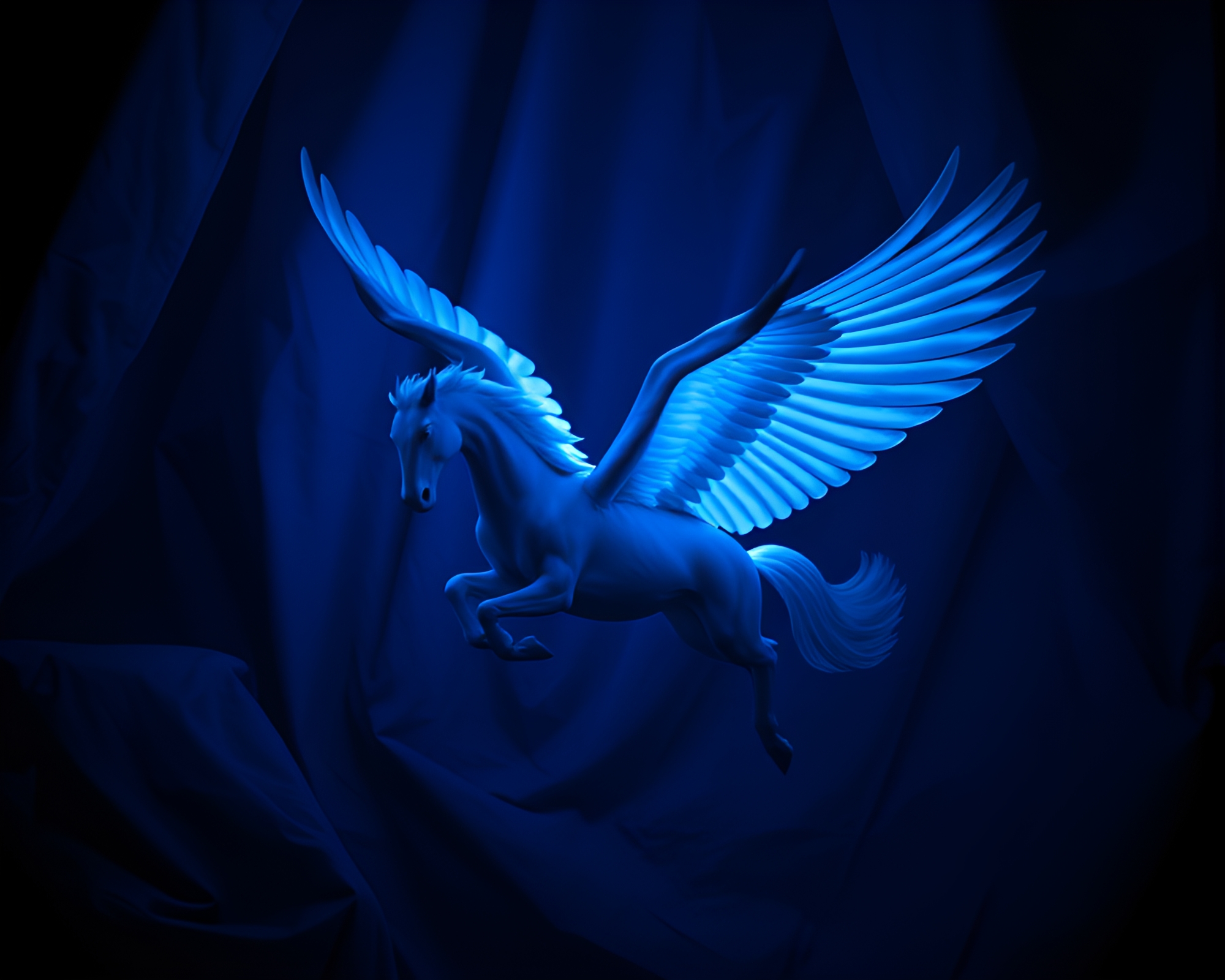 Majestic Pegasus in Blue Hour Fabric Folds – free AI stock image