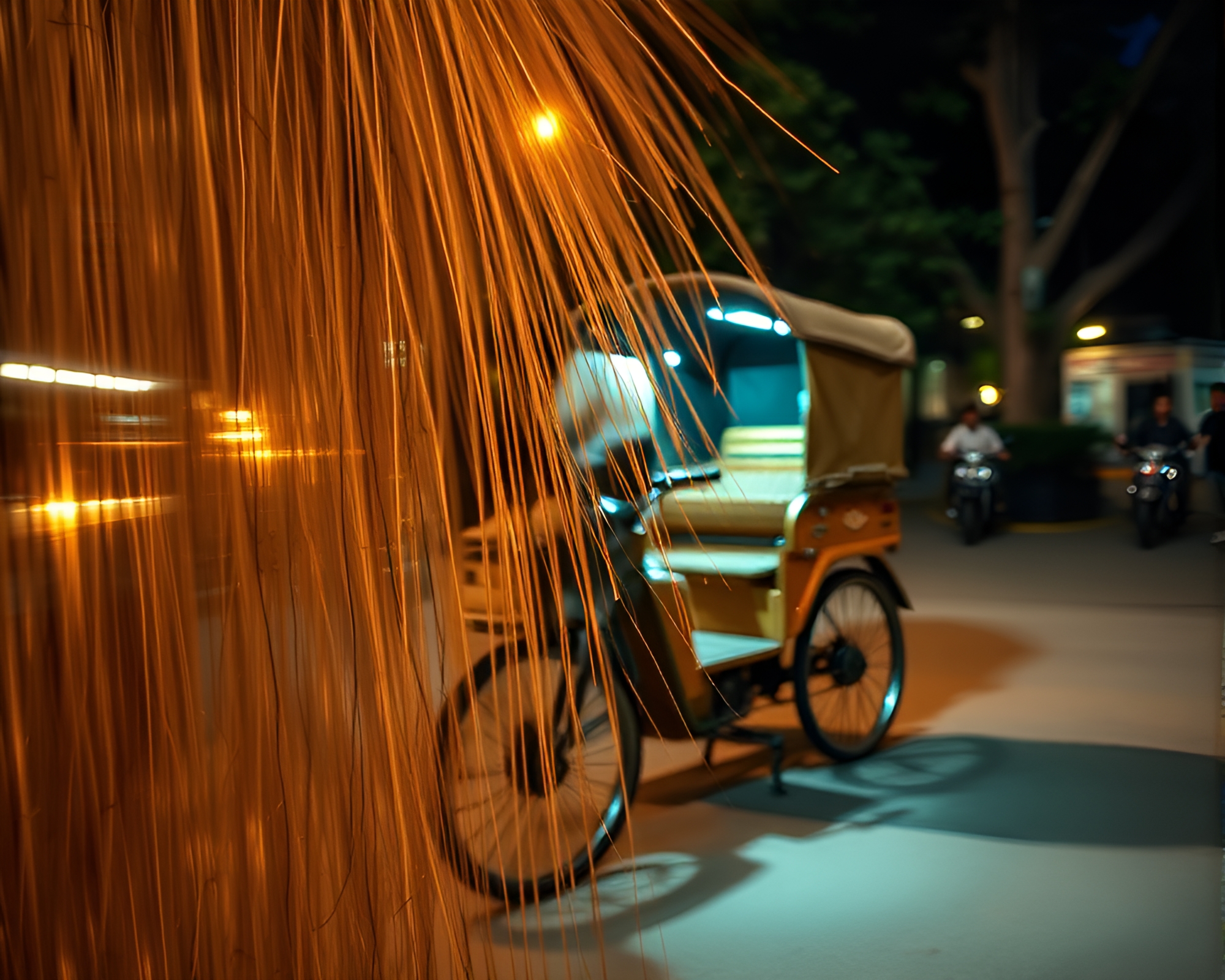 Ethereal Rickshaw Ride Through Peachy Wood Grain Forest – free AI stock image
