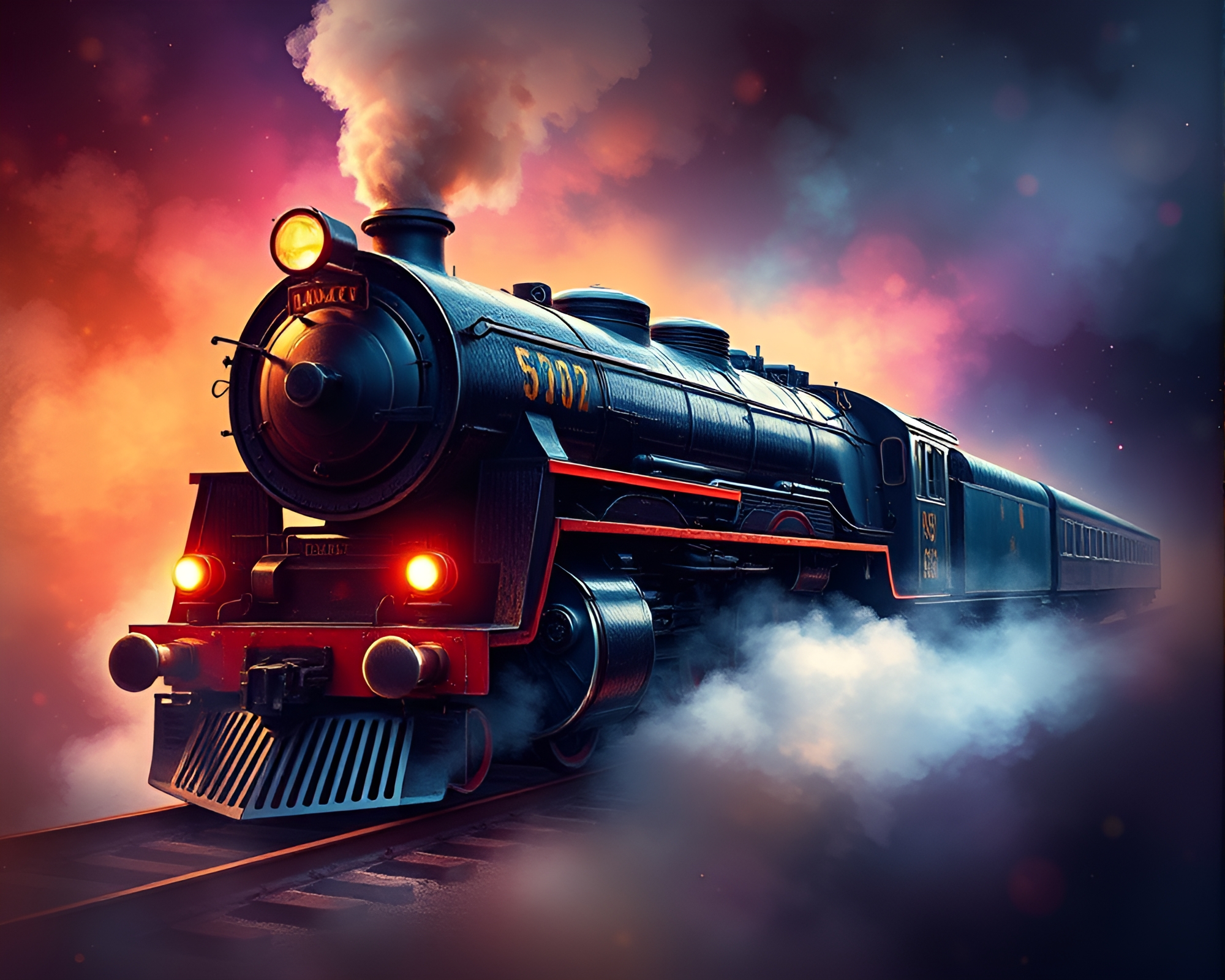Fantasy Steam Locomotive Journey through Textured Dreams – free AI stock image