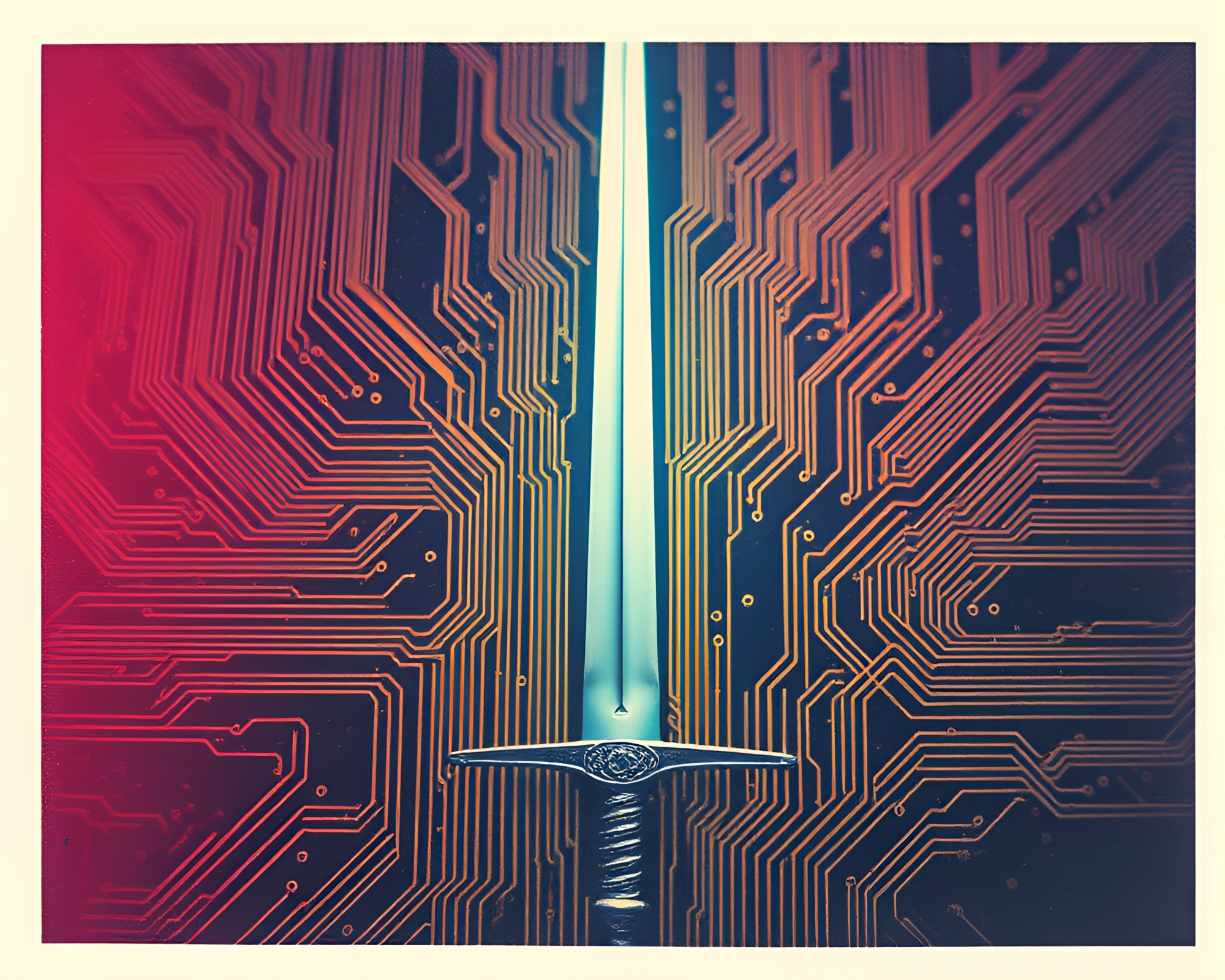 Surreal Circuit Sword Fantasy Artwork – free AI stock image