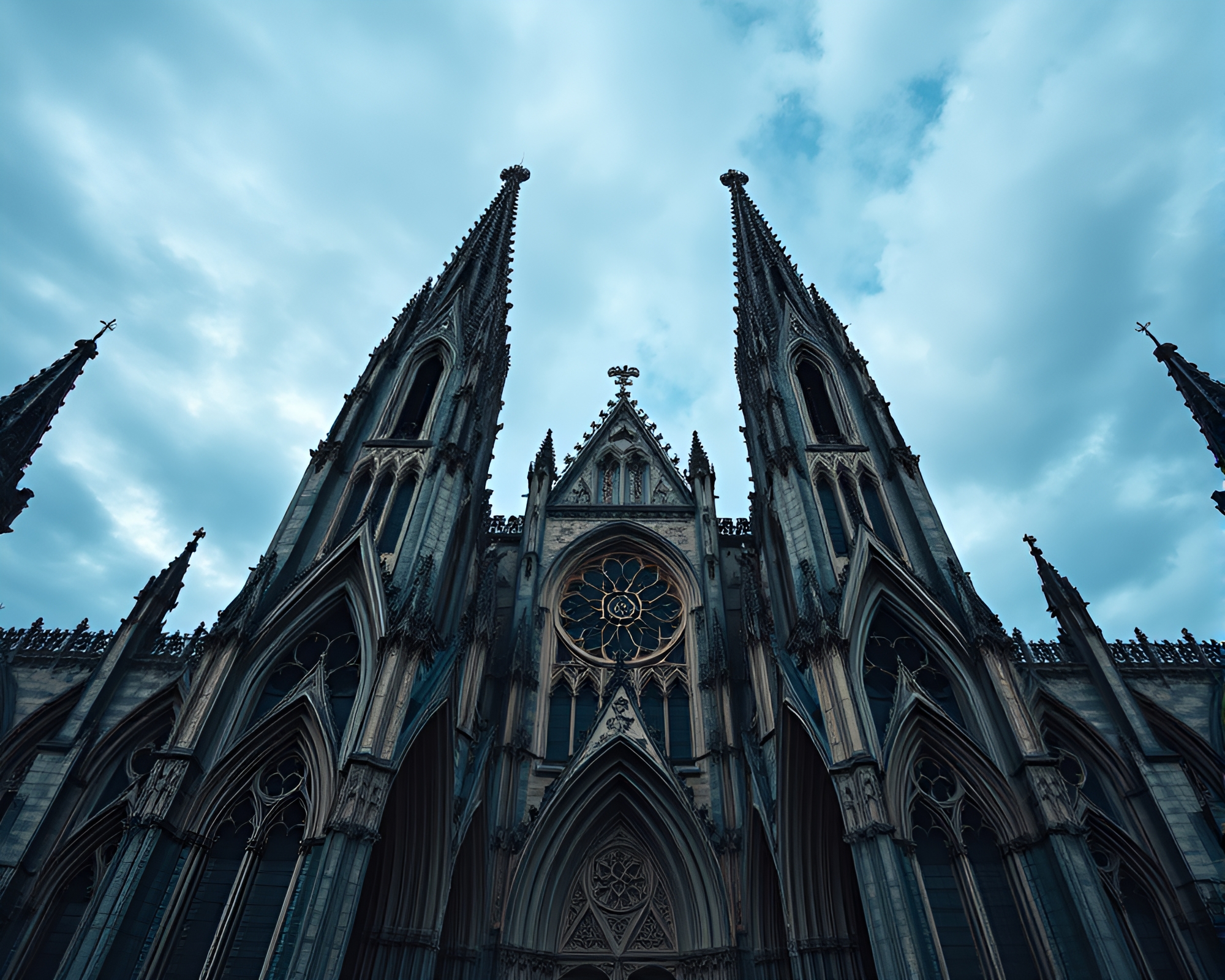 Gothic Cathedral In Faded Denim Macro – free AI stock image