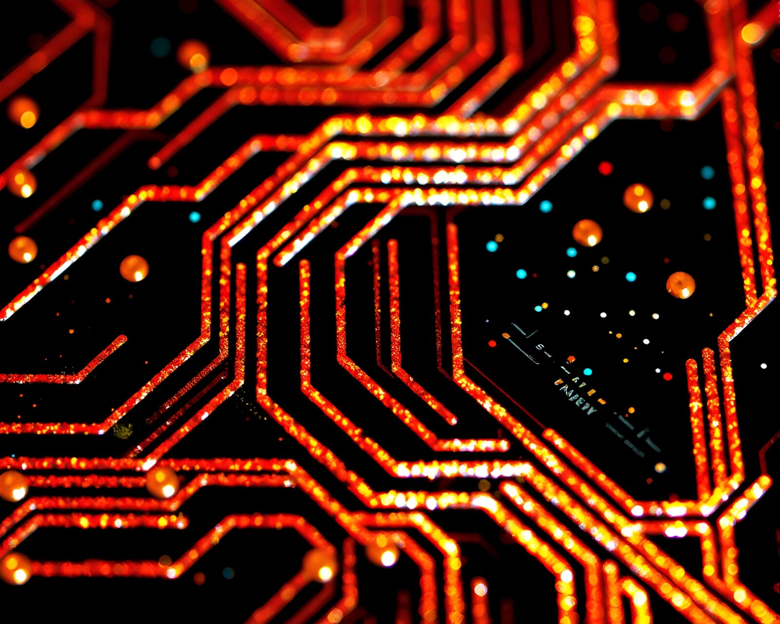 Neon-lit cable car design on a circuit board with metallic flake sparkle