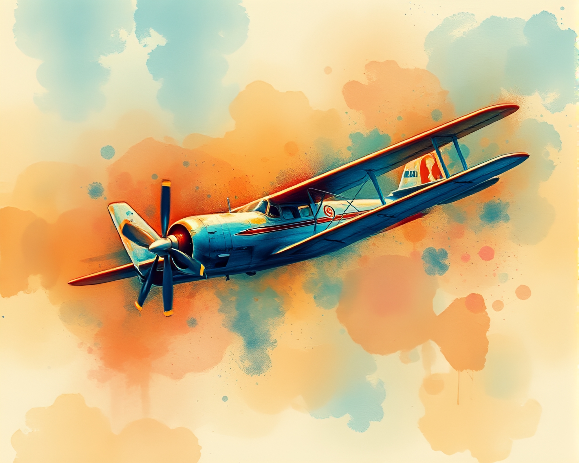 Neon Graffiti Sea Plane in Wildlife Watercolor – free AI stock image