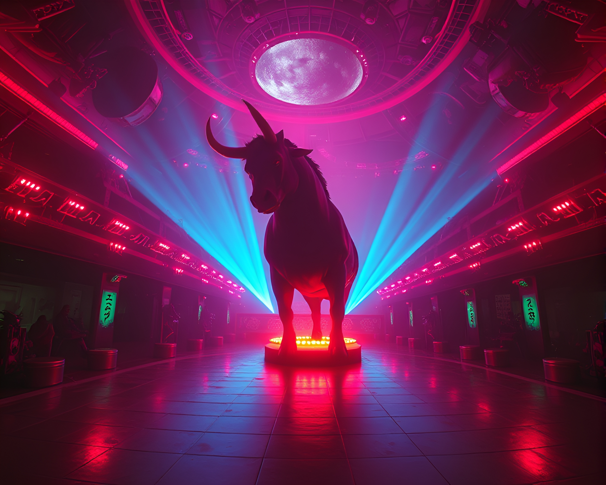 Majestic Minotaur in Vaporwave Panorama – free AI stock image