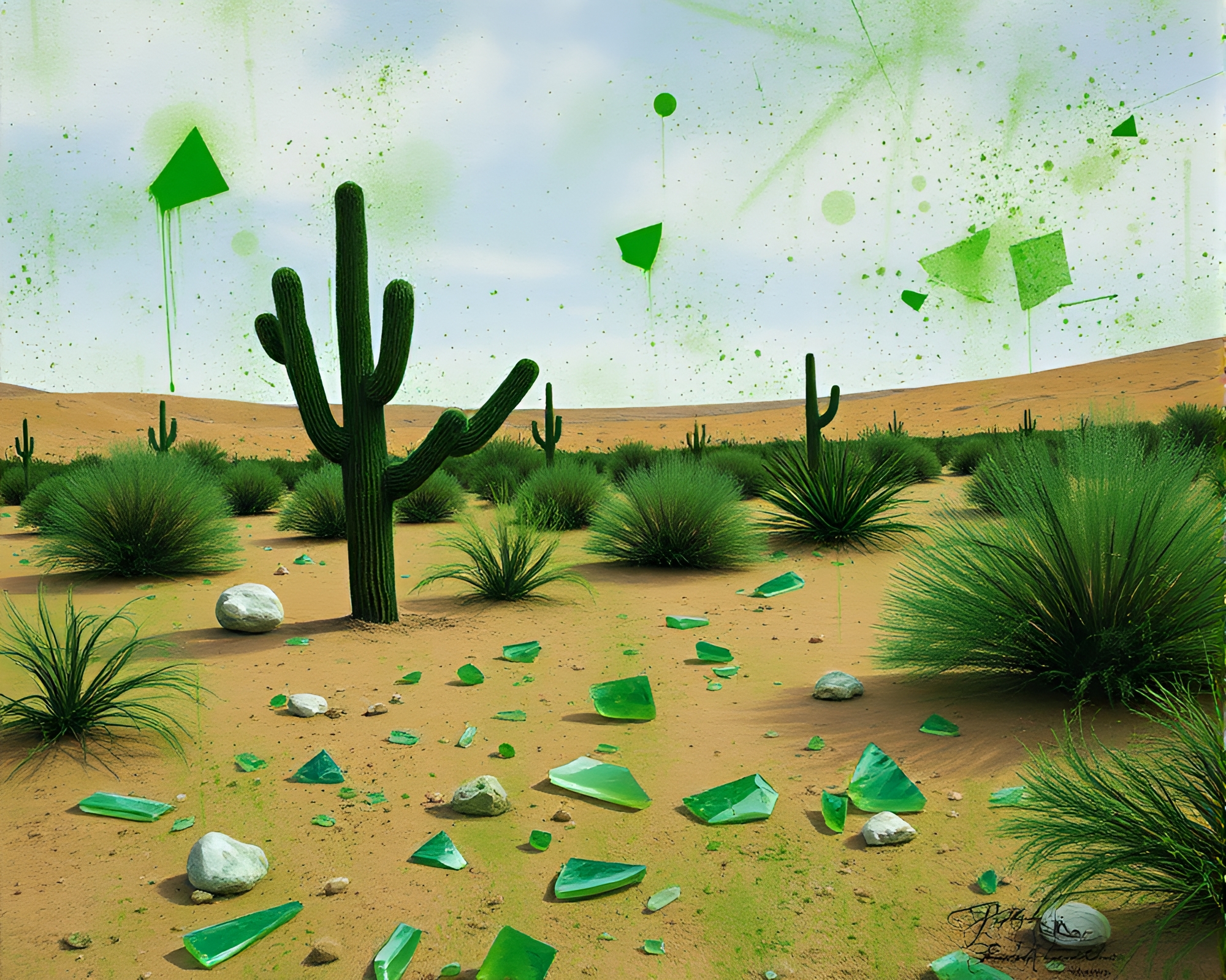 Desert Glass Shards: Enchanted Forest Green Spray Paint Graffiti – free AI stock image
