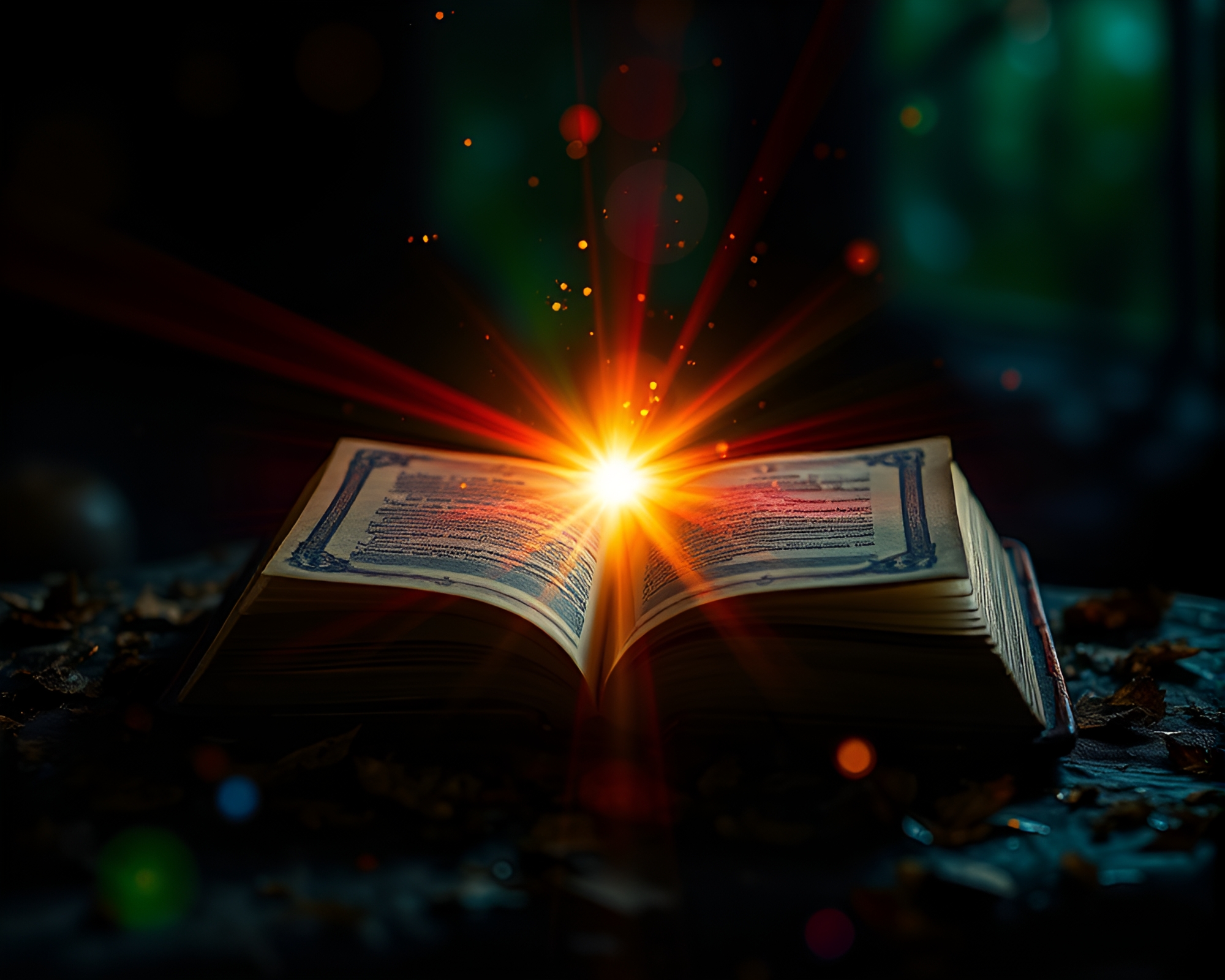 Enchanted Book Illuminated by Backscatter Flare – free AI stock image