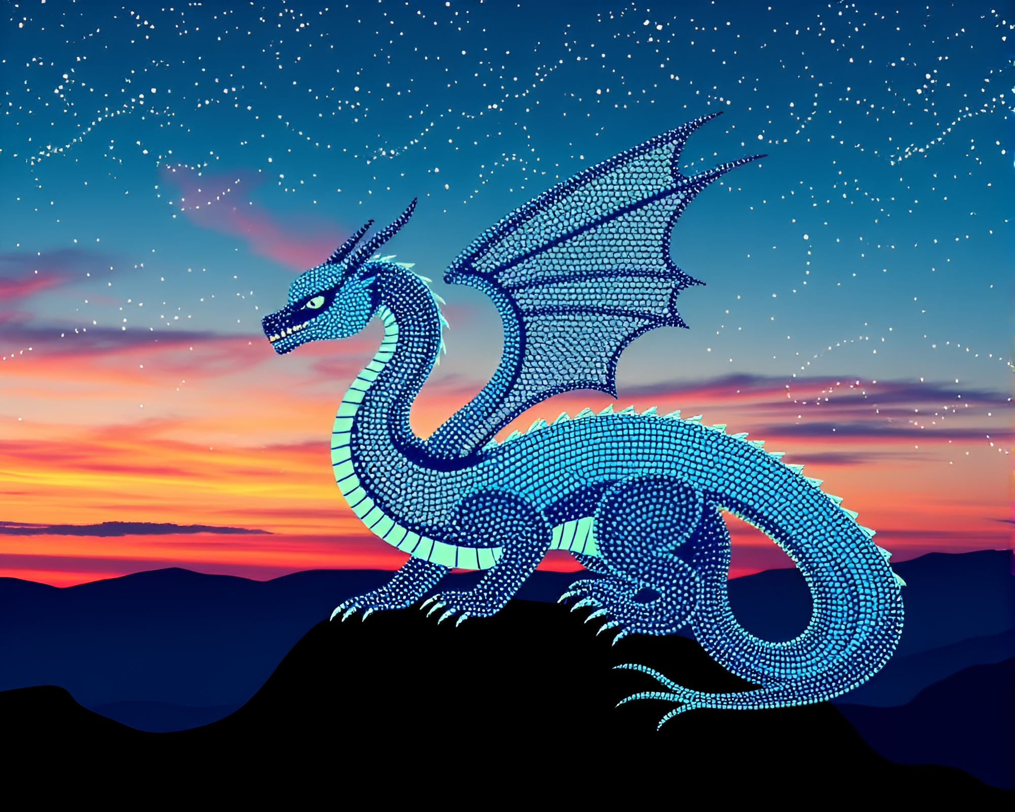 Twilight Celestial Dragon in Pop Art Dot Matrix – free AI stock image