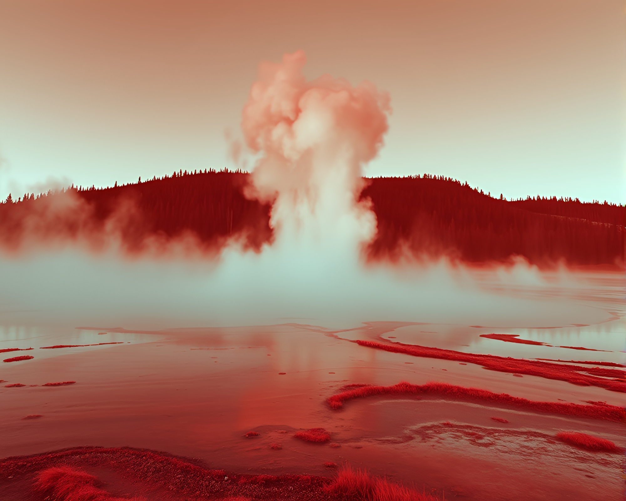 Mystical Fog in X-Ray Geyser Field – free AI stock image