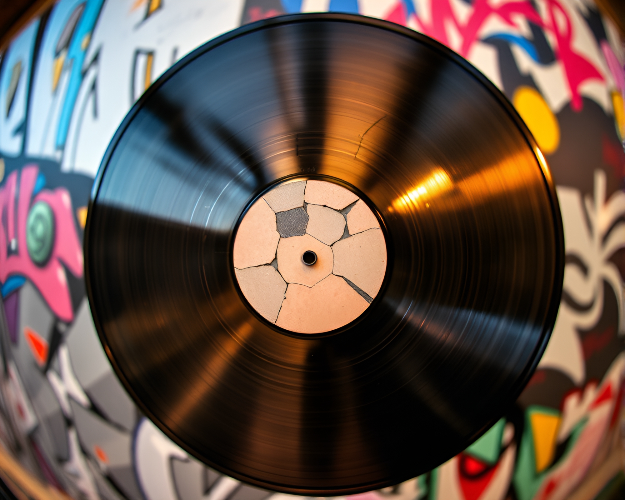 Vinyl Kaleidoscope: Pastel Graffiti Tilt-Shift Composition – free AI stock image