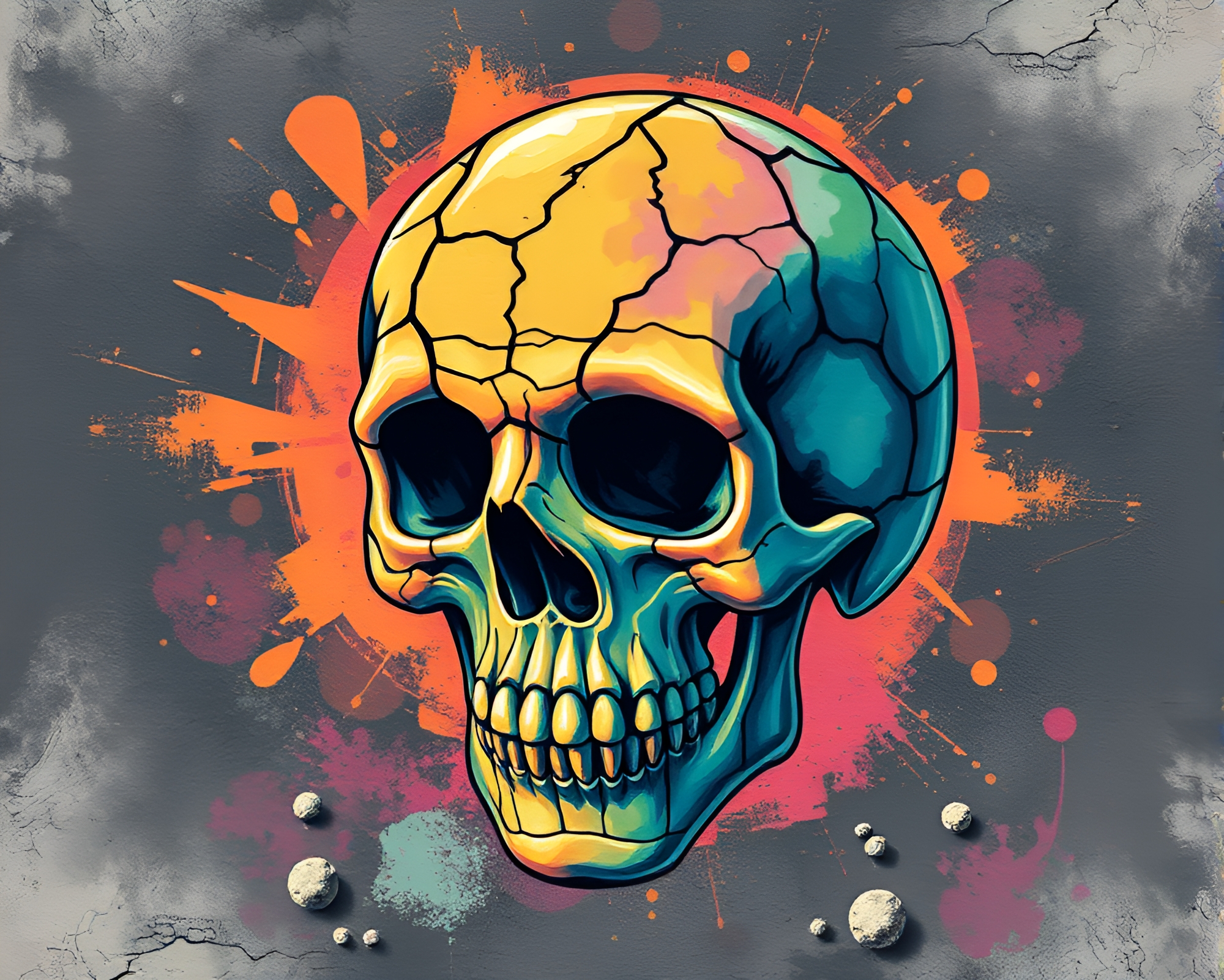 Pastel Graffiti Crystal Skull on Cracked Earth – free AI stock image