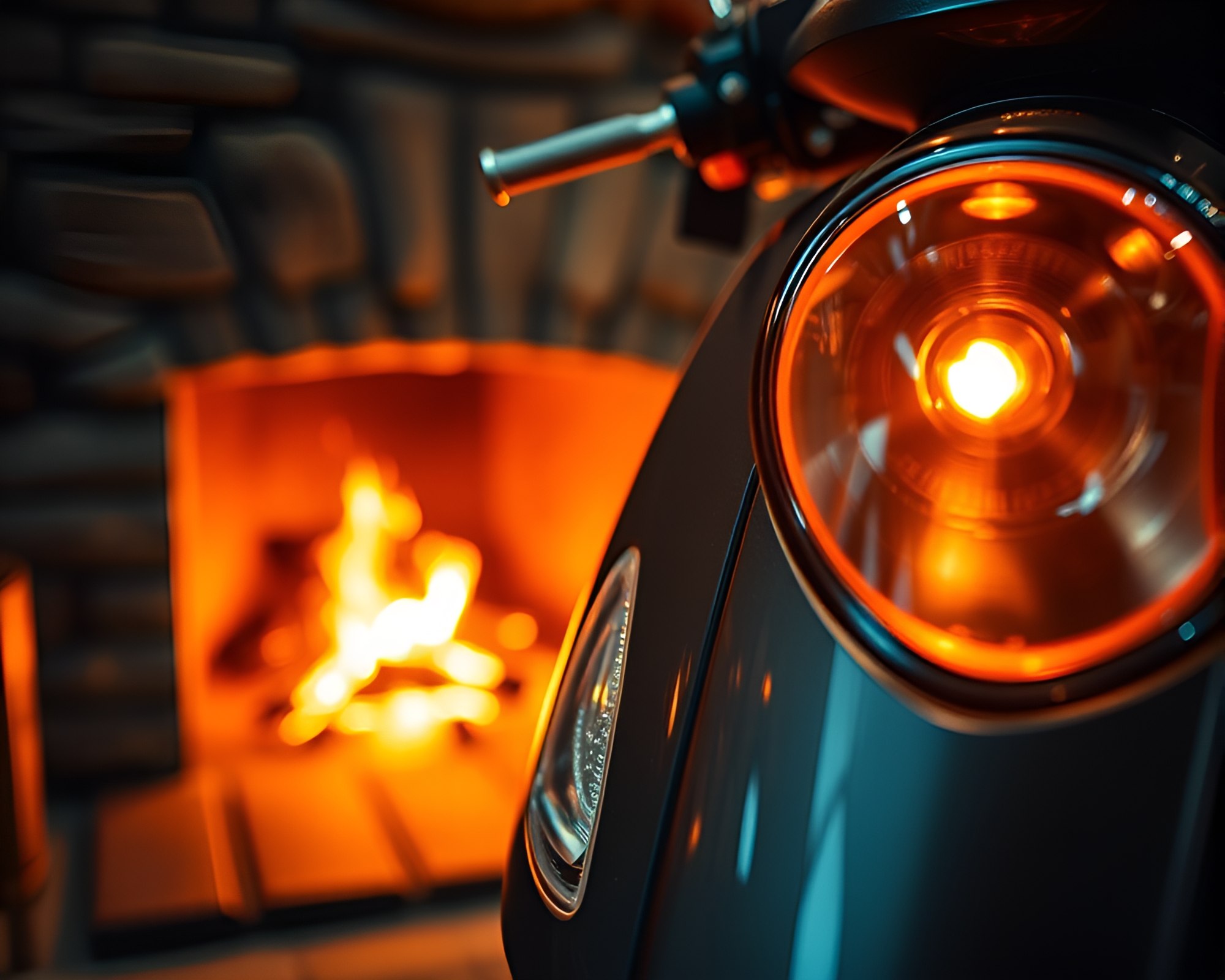 Macro Electric Scooter by Fireplace Light – free AI stock image