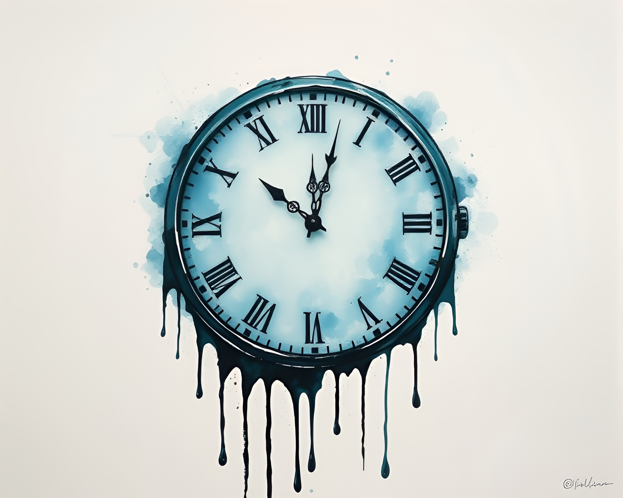 Chrono Teal Symphony: Ink Wash Drips – free AI stock image