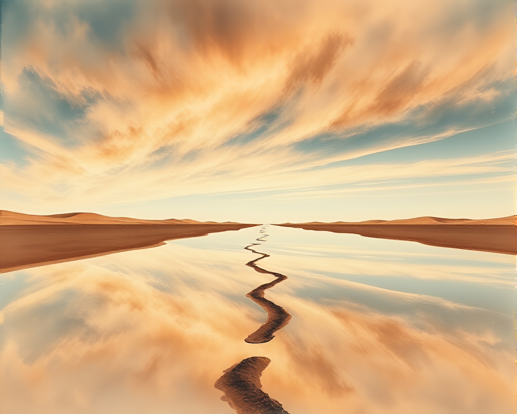 Parallel Universe Double Reflection Ink Wash Desert Scene – free AI stock image