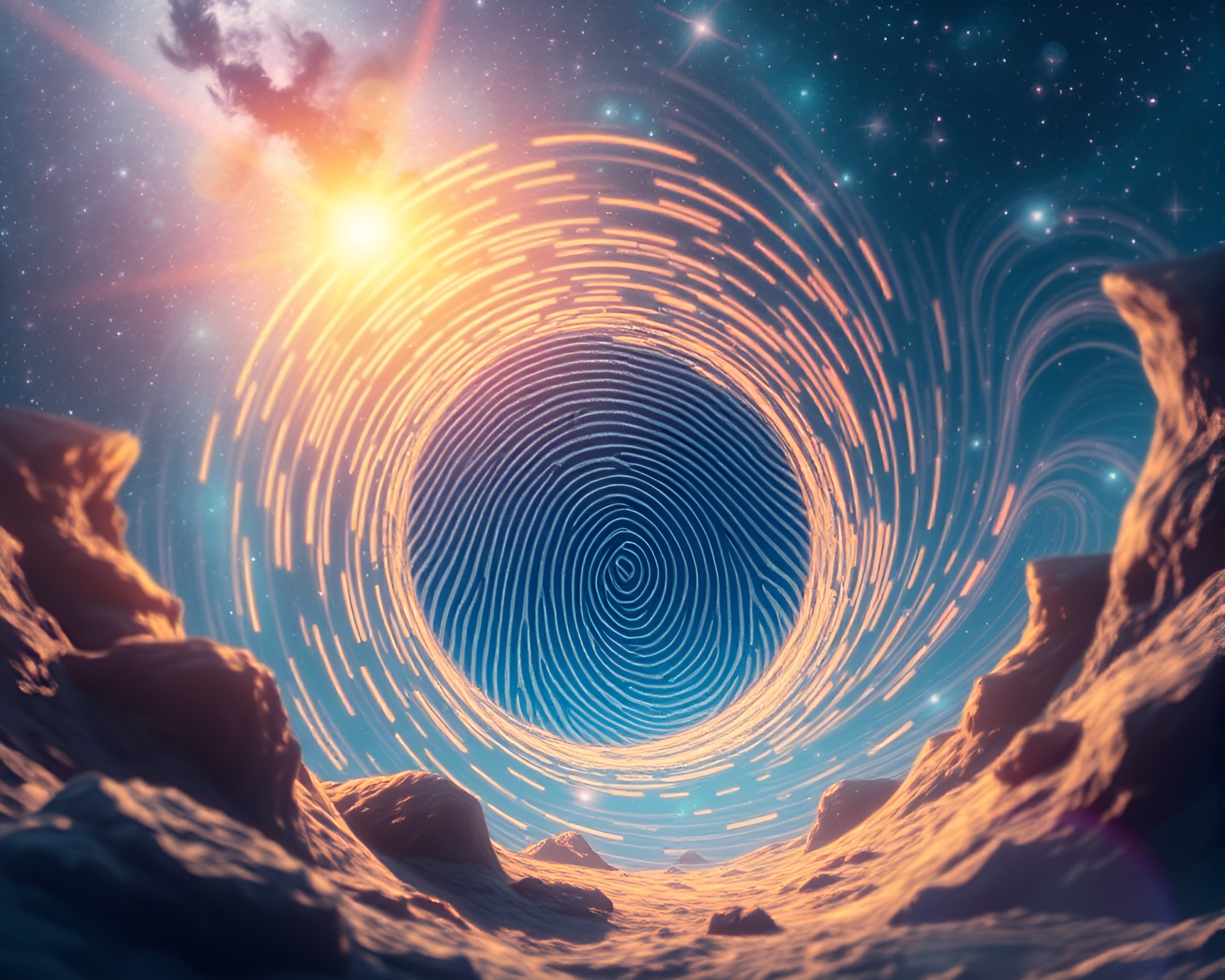 Enigmatic Wormhole Generator in Starlit Sky Fantasy Illustration – free AI stock image