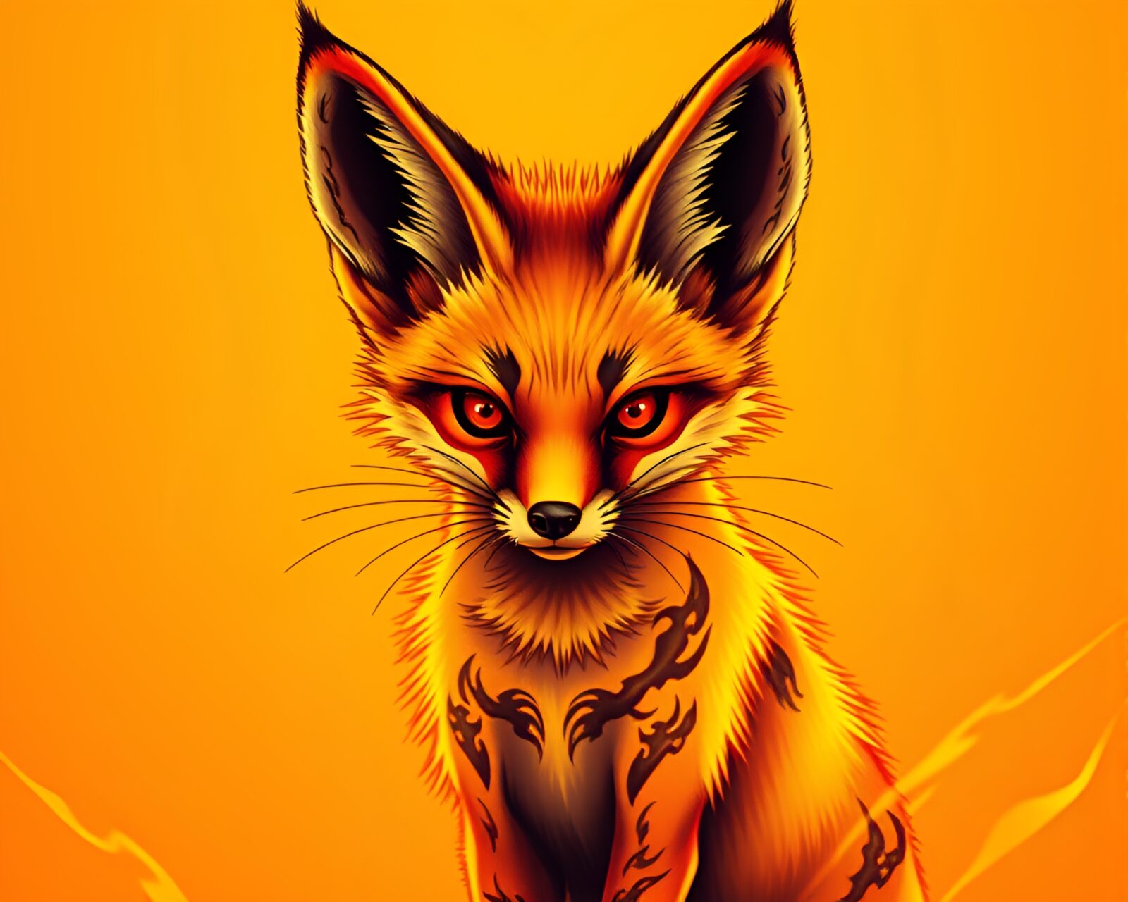 Colorful neon tattoo design of a fennec fox amid CRT flicker