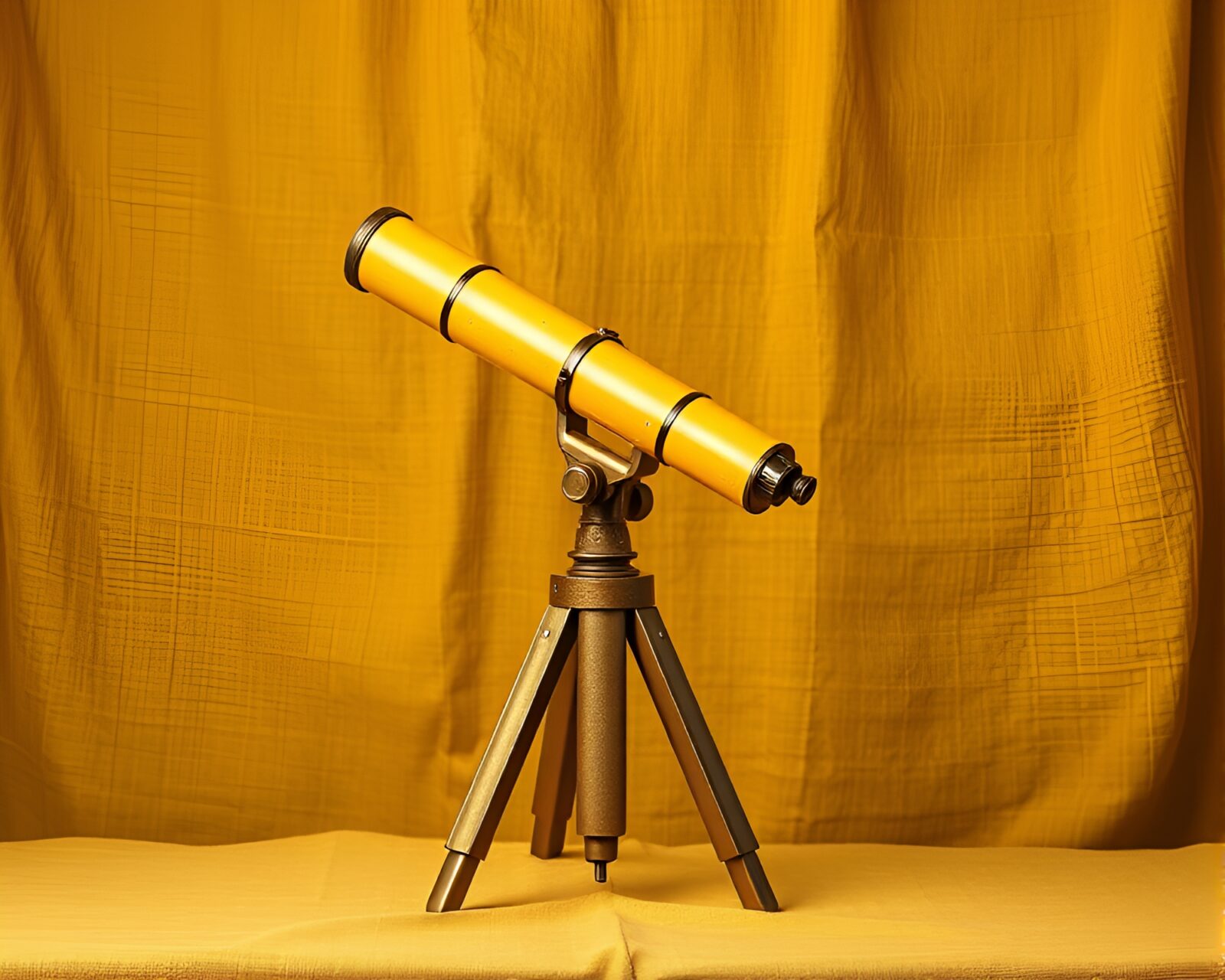 Crosshatched vintage telescope in mustard yellow cloth