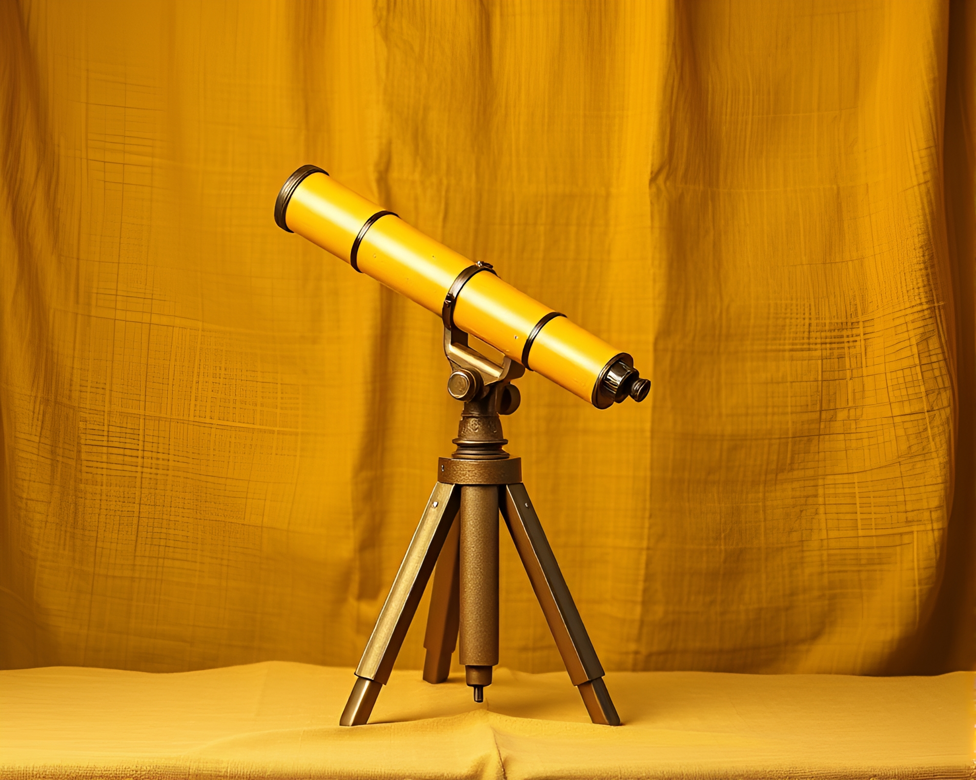 Vintage Telescope with Mustard Yellow Cloth Simulation – free AI stock image