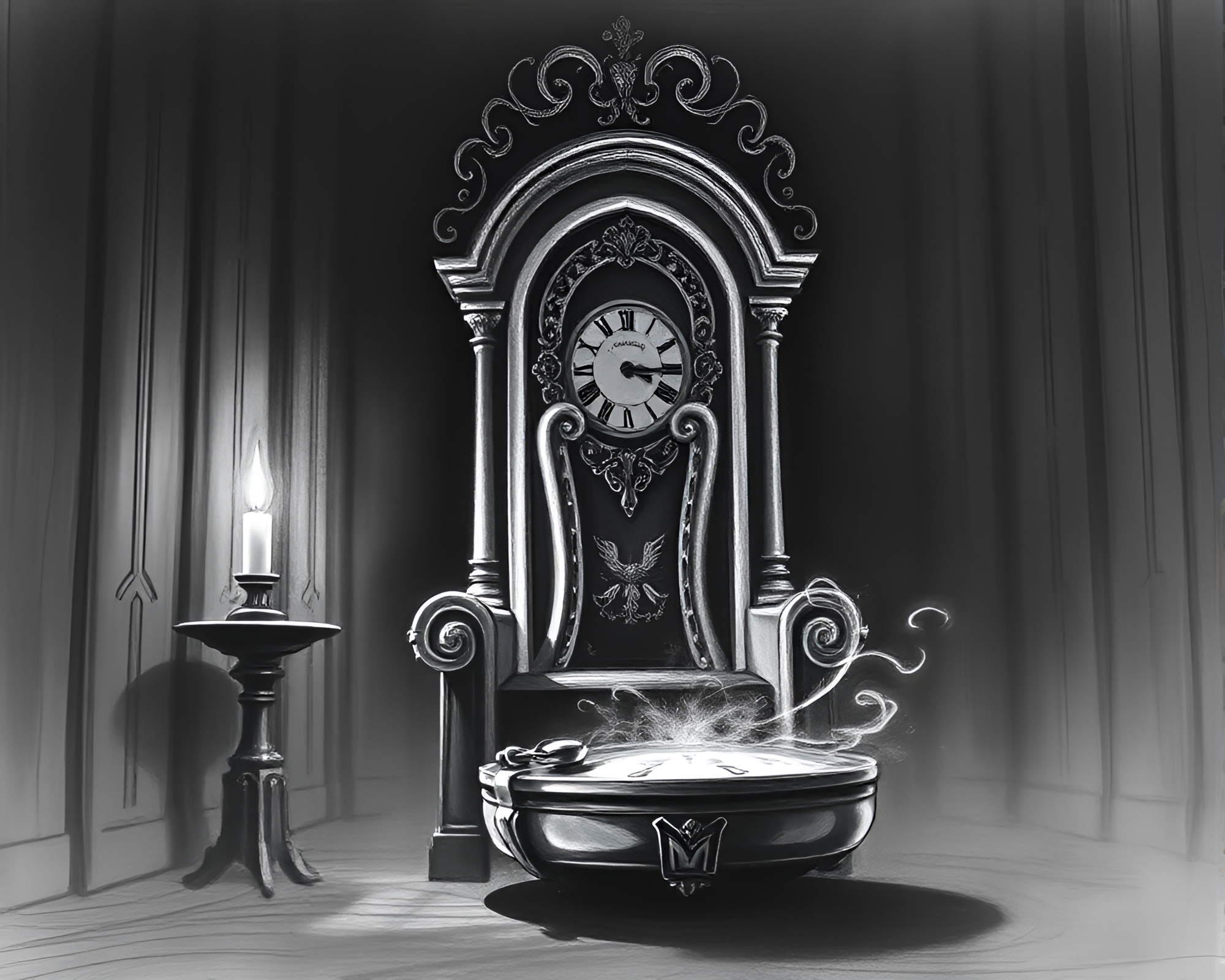 Ethereal Glow: Pocket Watch Close-Up in Throne Room – free AI stock image