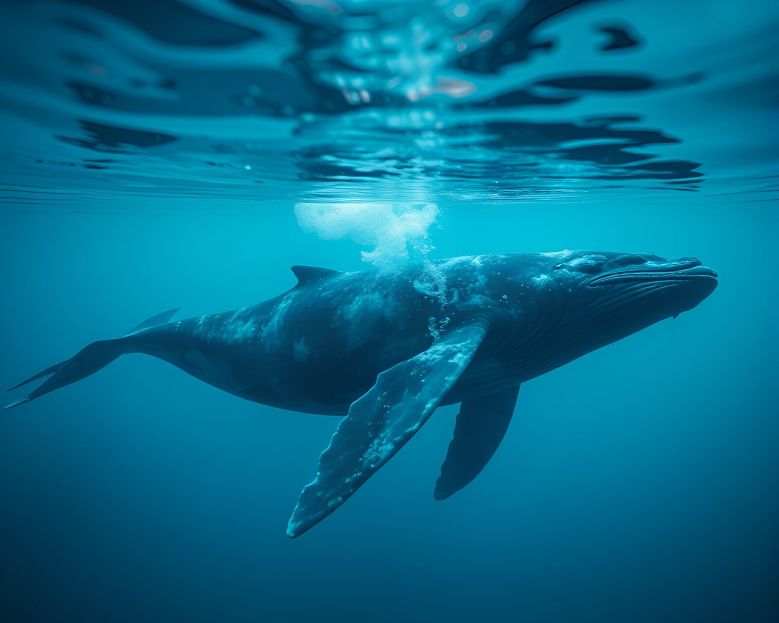 Majestic whale in layers of sapphire tones, double exposure
