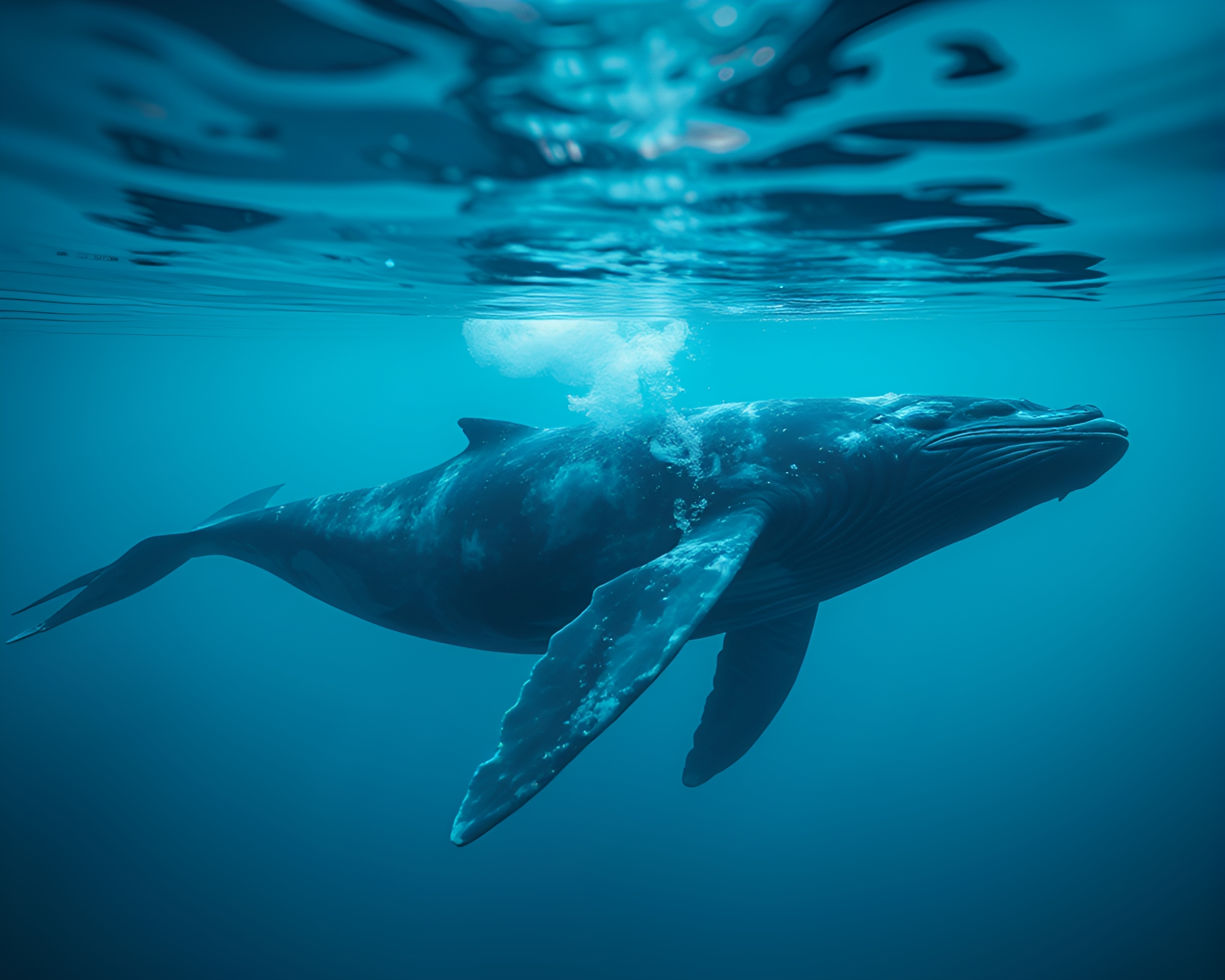 Whale in Sapphire Layers: Double Exposure Art – free AI stock image