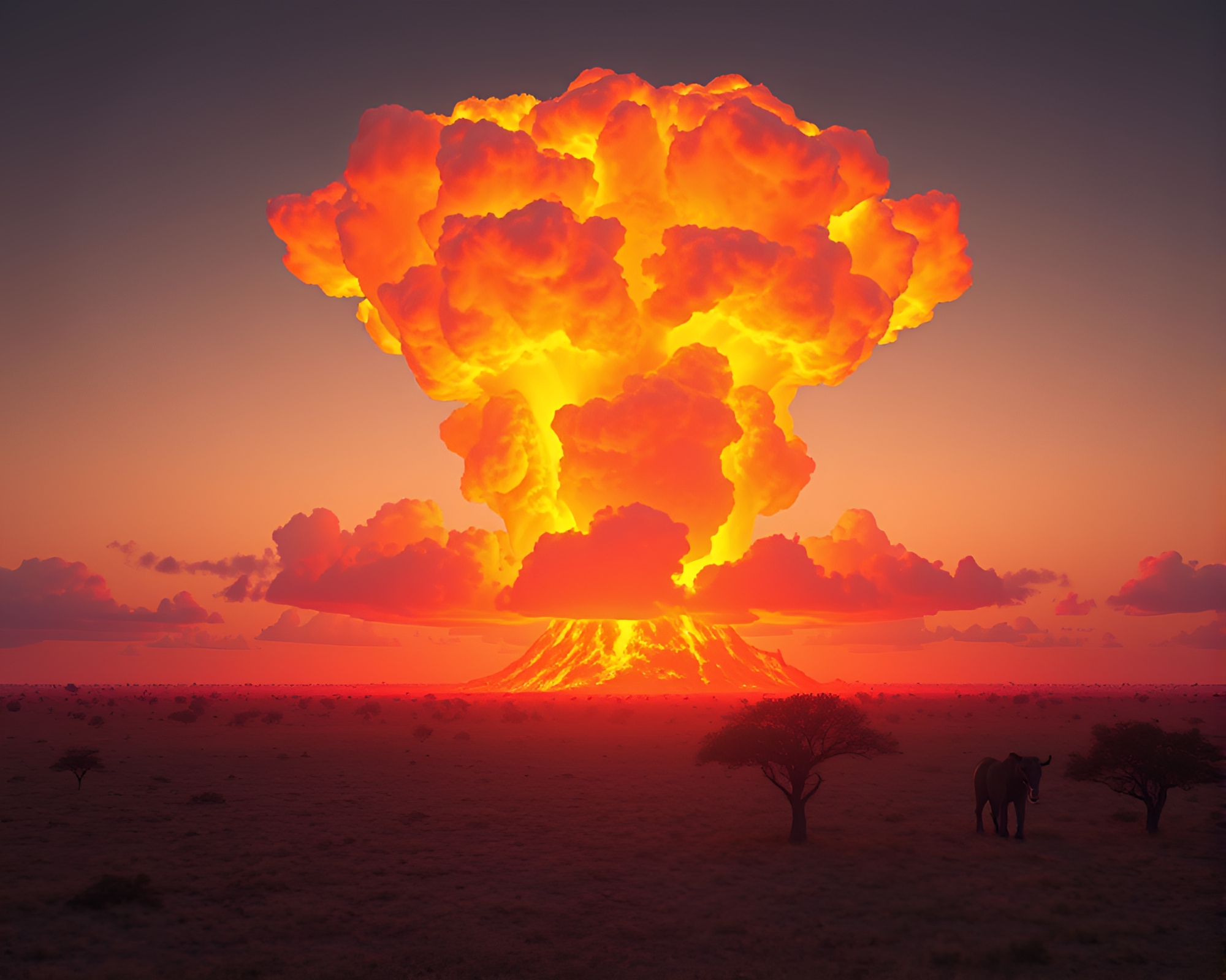 Explosive Sunset: Low-Poly Savanna Sky – free AI stock image