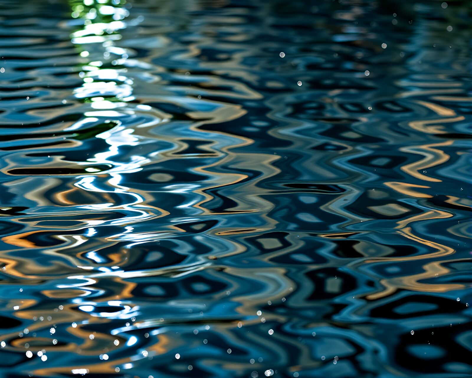 A mesmerizing water reflection featuring Escher-like tessellations and sparkling glitter in long exposure photography