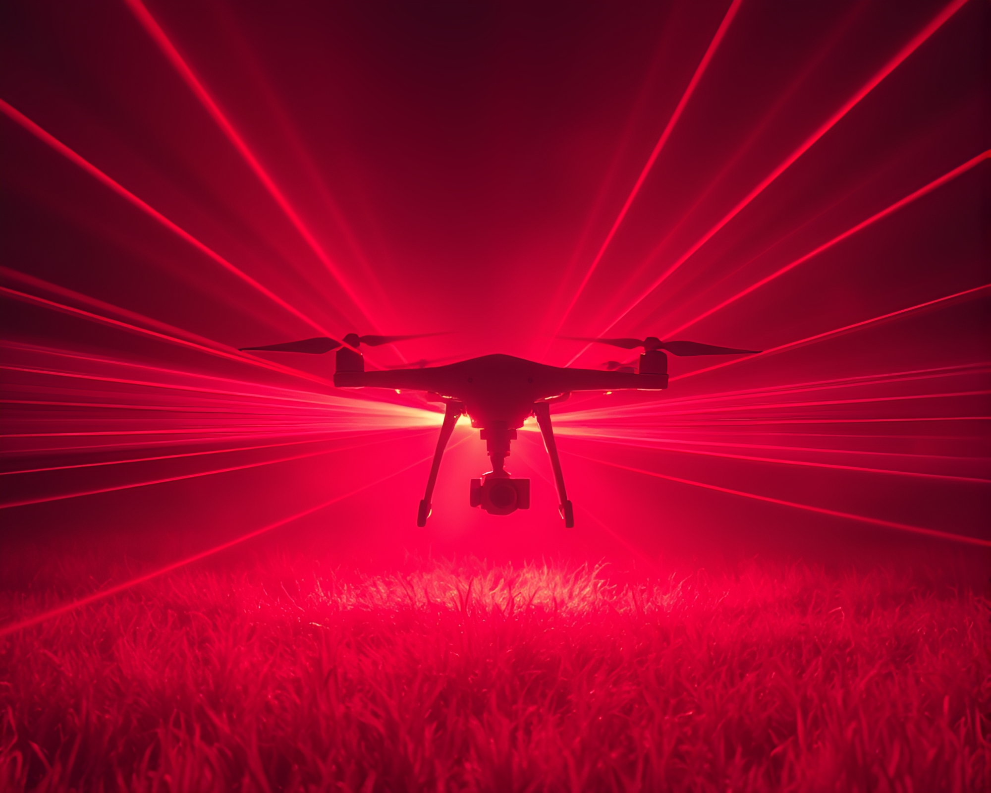 Laser Beams Illuminating Infrared Drone in Necromantic Scene – free AI stock image